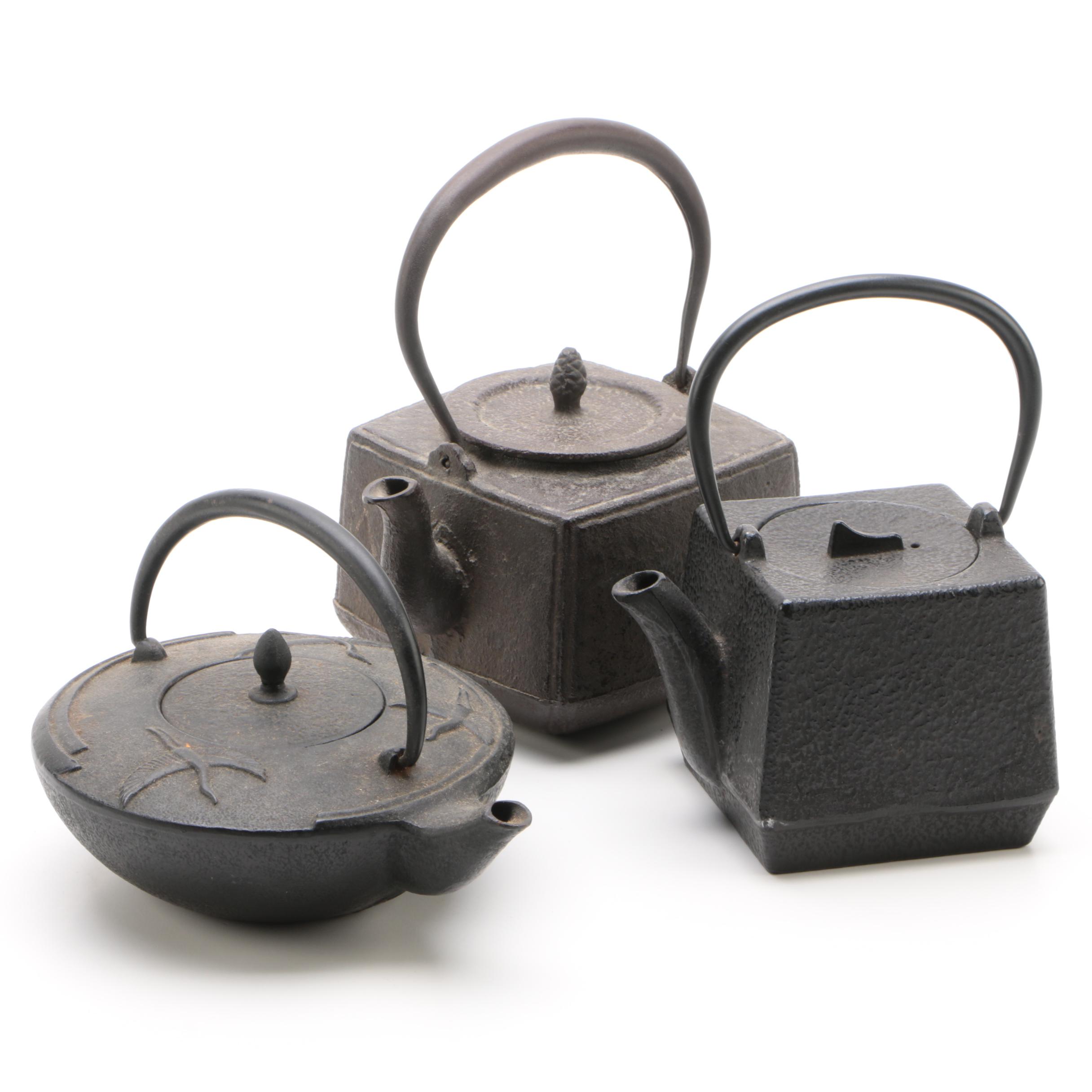 Japanese Cast Iron and Enameled Tea Kettles