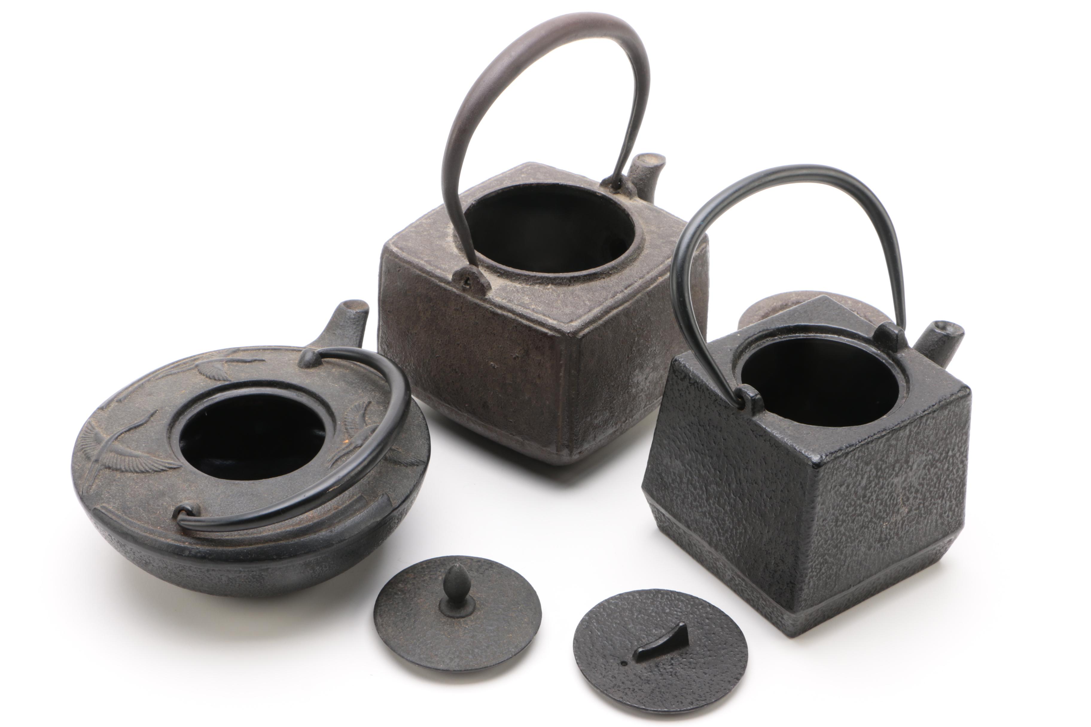 Japanese Cast Iron and Enameled Tea Kettles