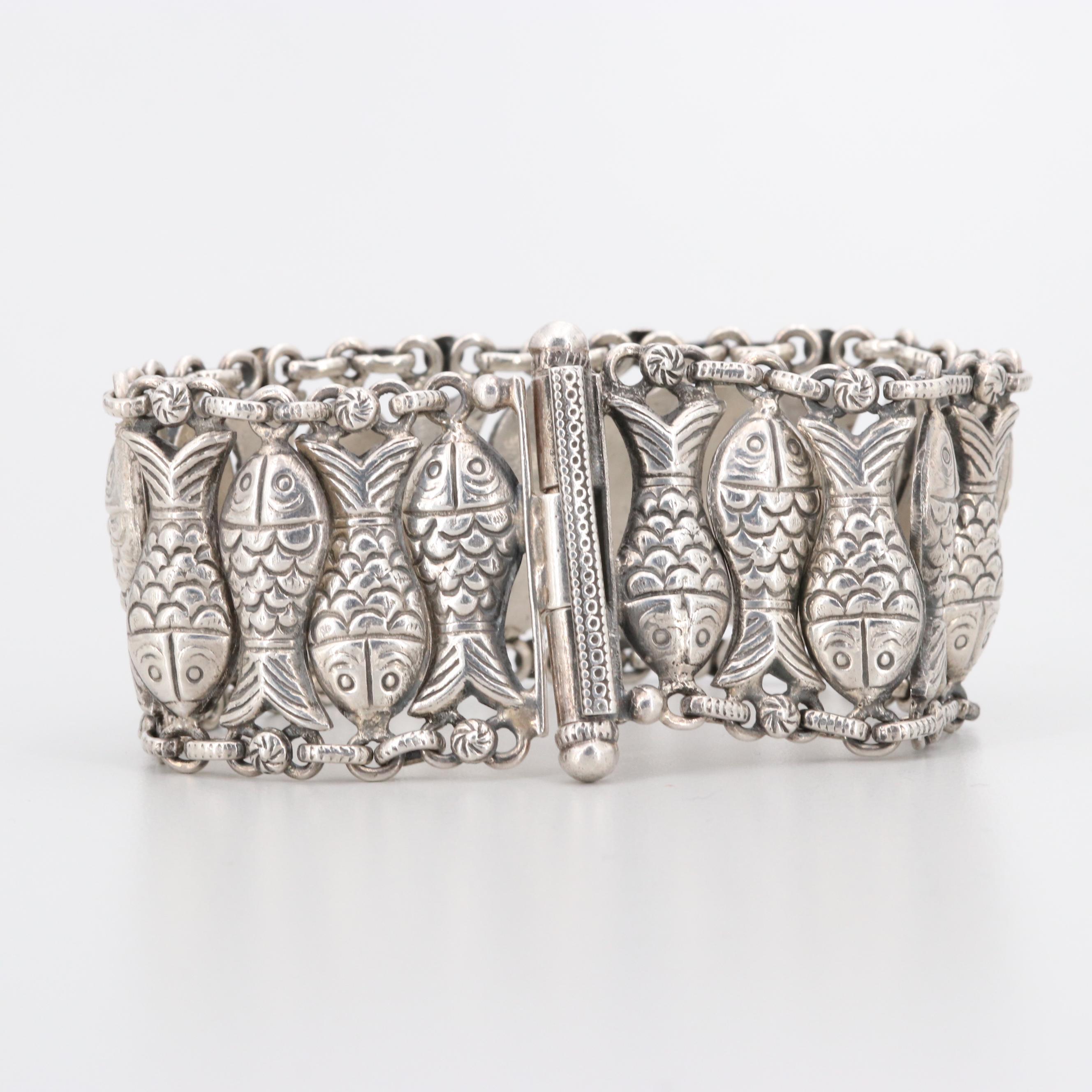 Sterling Silver Fish Themed Bracelet with Earrings