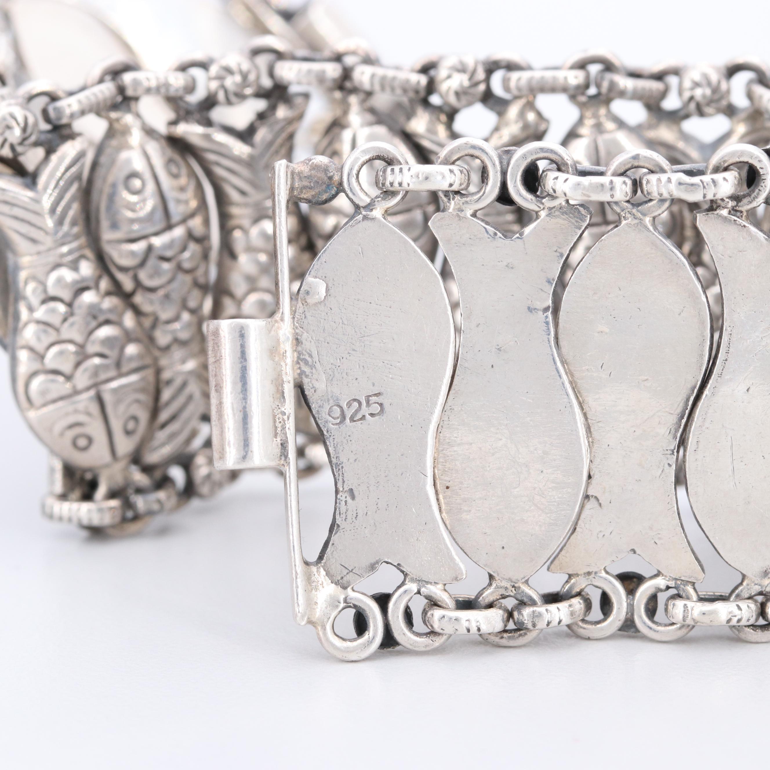 Sterling Silver Fish Themed Bracelet with Earrings