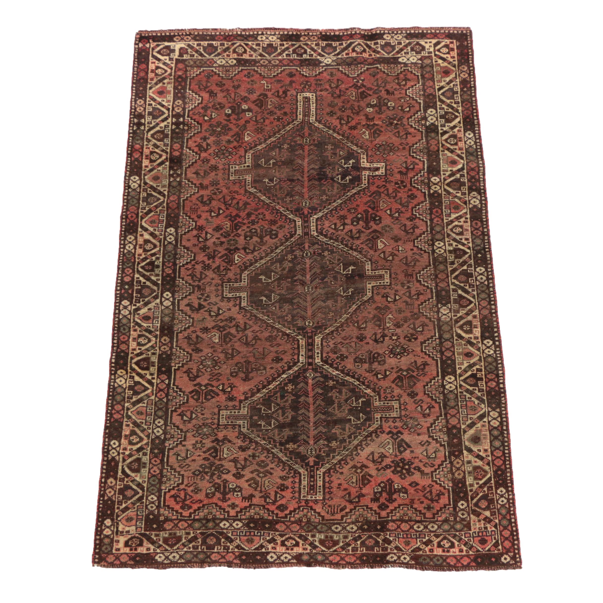 Hand-Knotted Persian Shiraz Pictorial Wool Rug