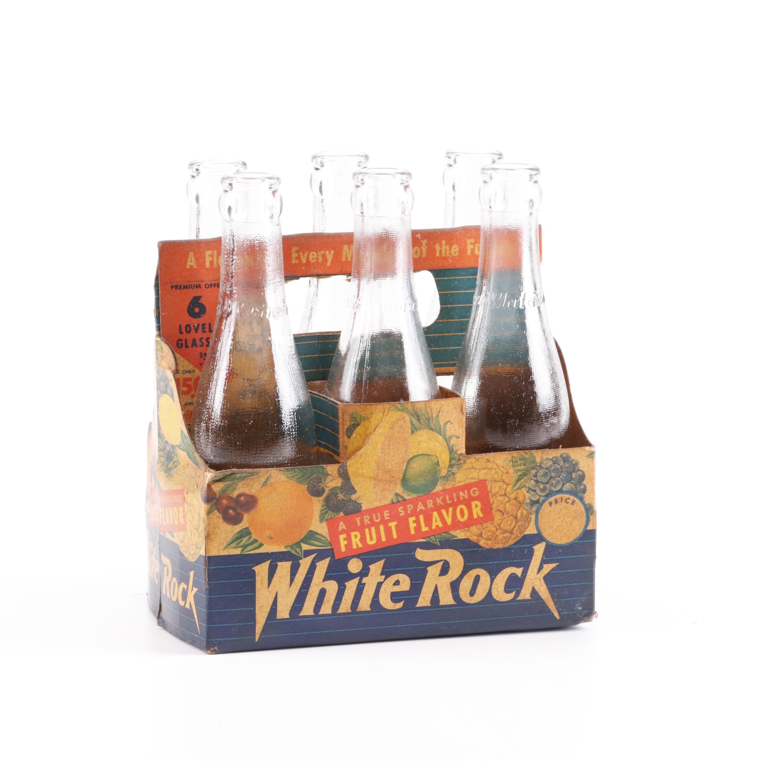 Vintage White Rock Soda Bottles in Carrier