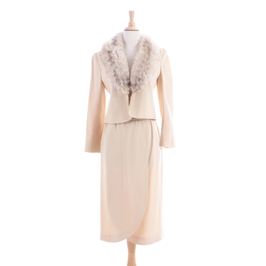 Vintage by Garè Wool Blend Skirt Suit with Fox Fur Trim