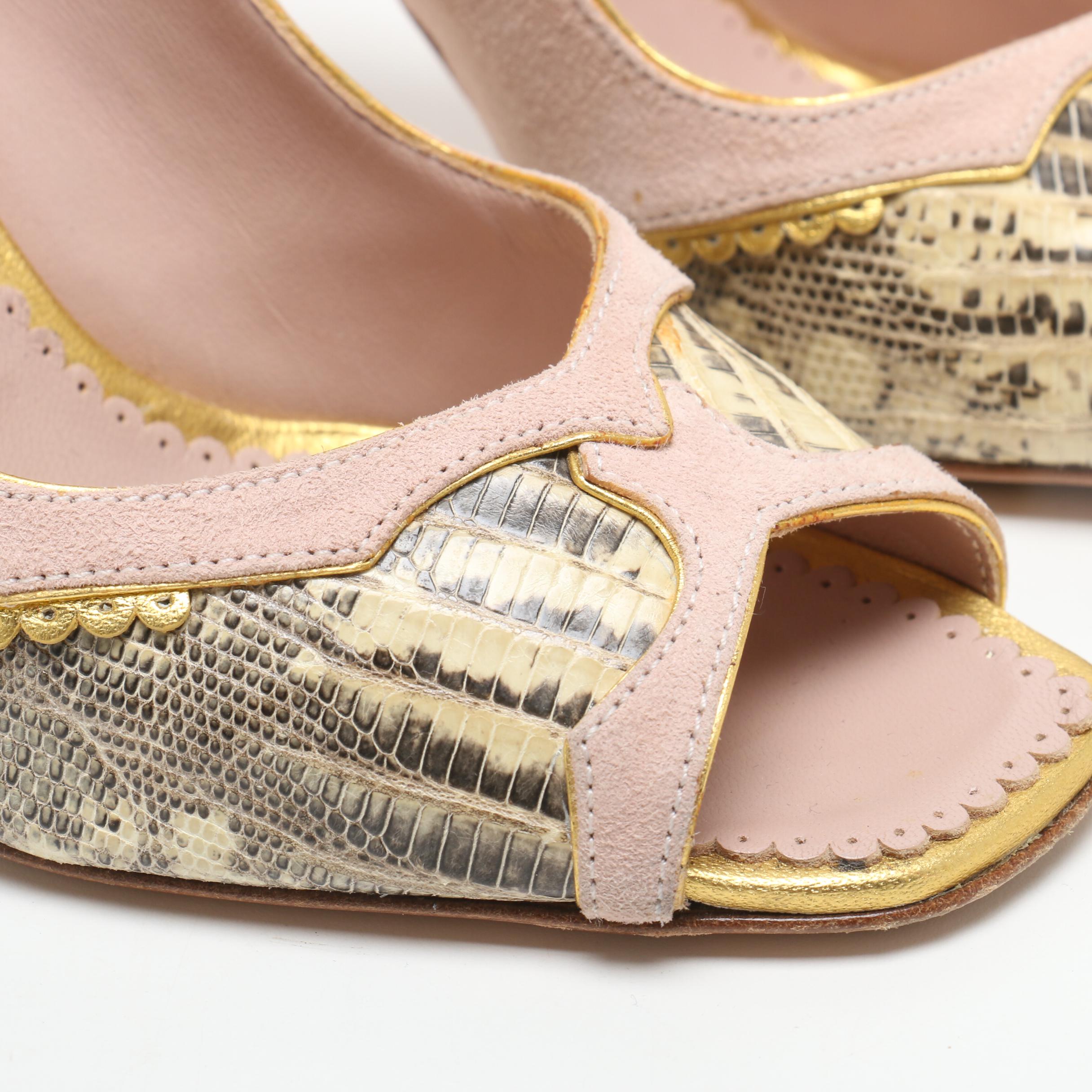 Prada Suede and Lizard Skin Heels and Escada Twill and Lizard Embossed Pumps