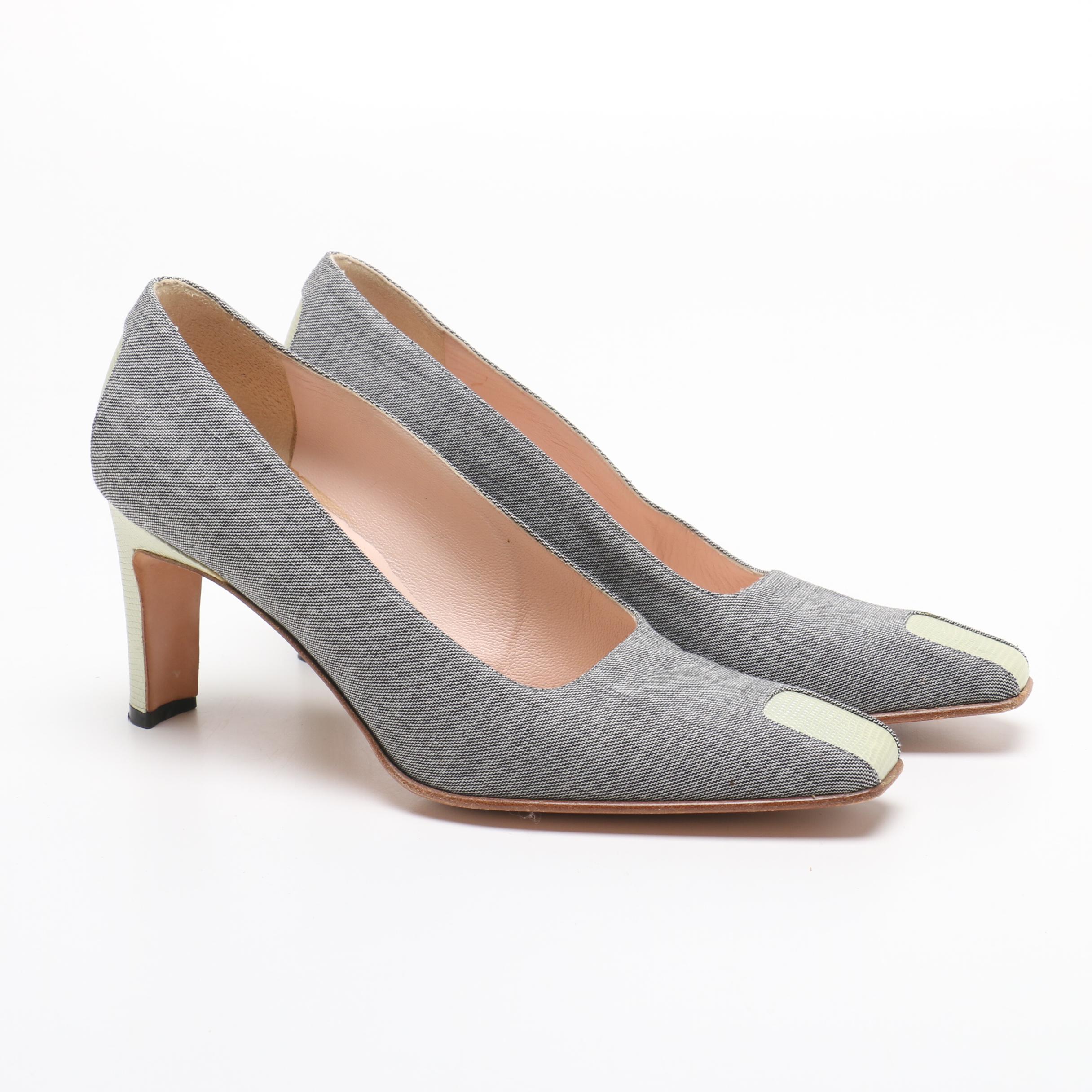 Prada Suede and Lizard Skin Heels and Escada Twill and Lizard Embossed Pumps