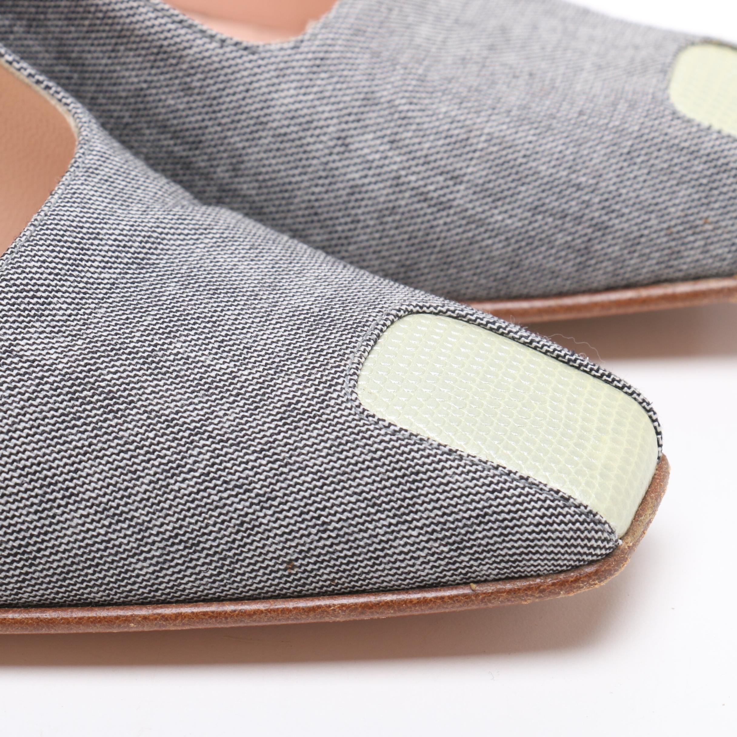 Prada Suede and Lizard Skin Heels and Escada Twill and Lizard Embossed Pumps