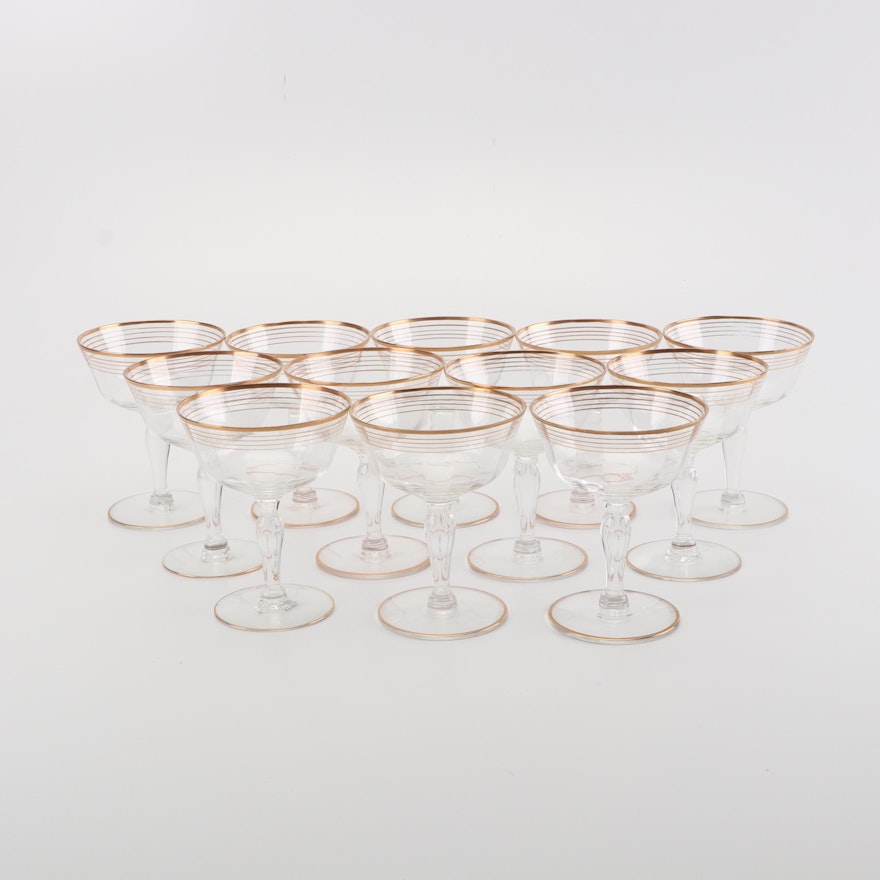 Gilt Rimmed Glass Champagne Coupes