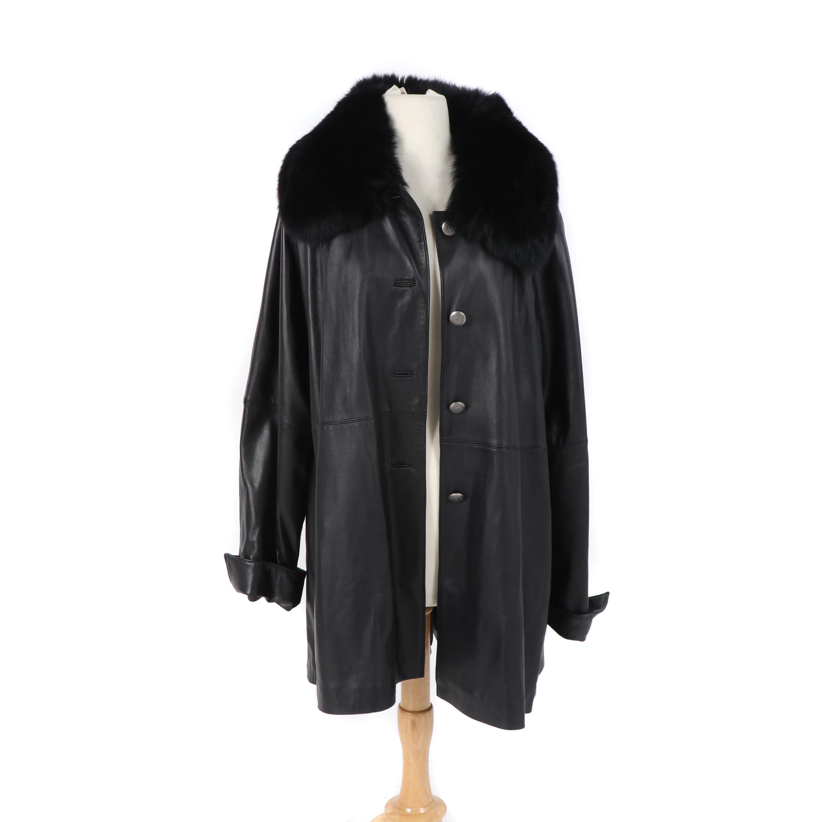 Marvin Richards New York Black Leather Jacket with Removable Fox Fur Collar