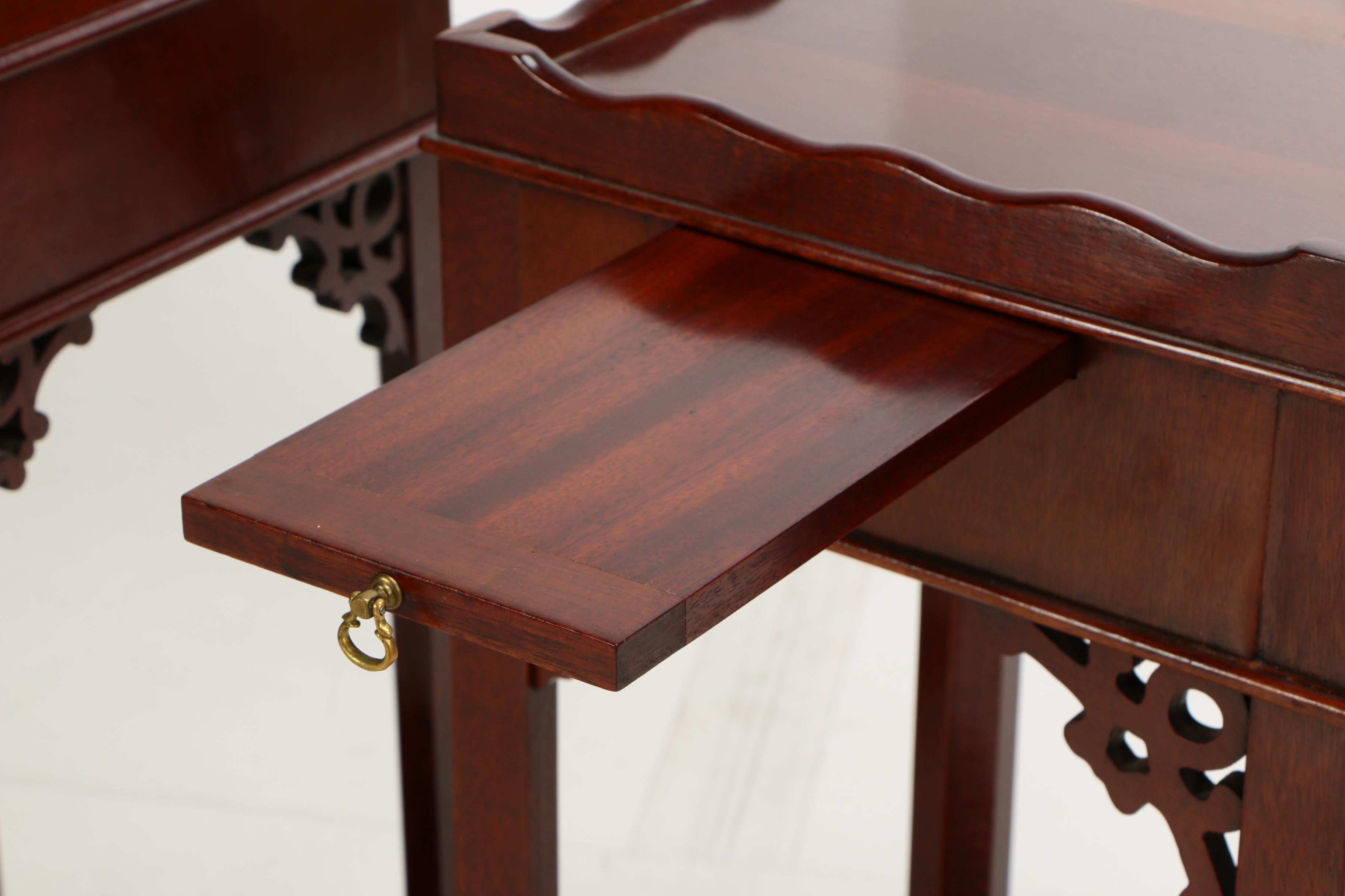 Chinese Chippendale Style Wooden End Table Pair, 20th Century