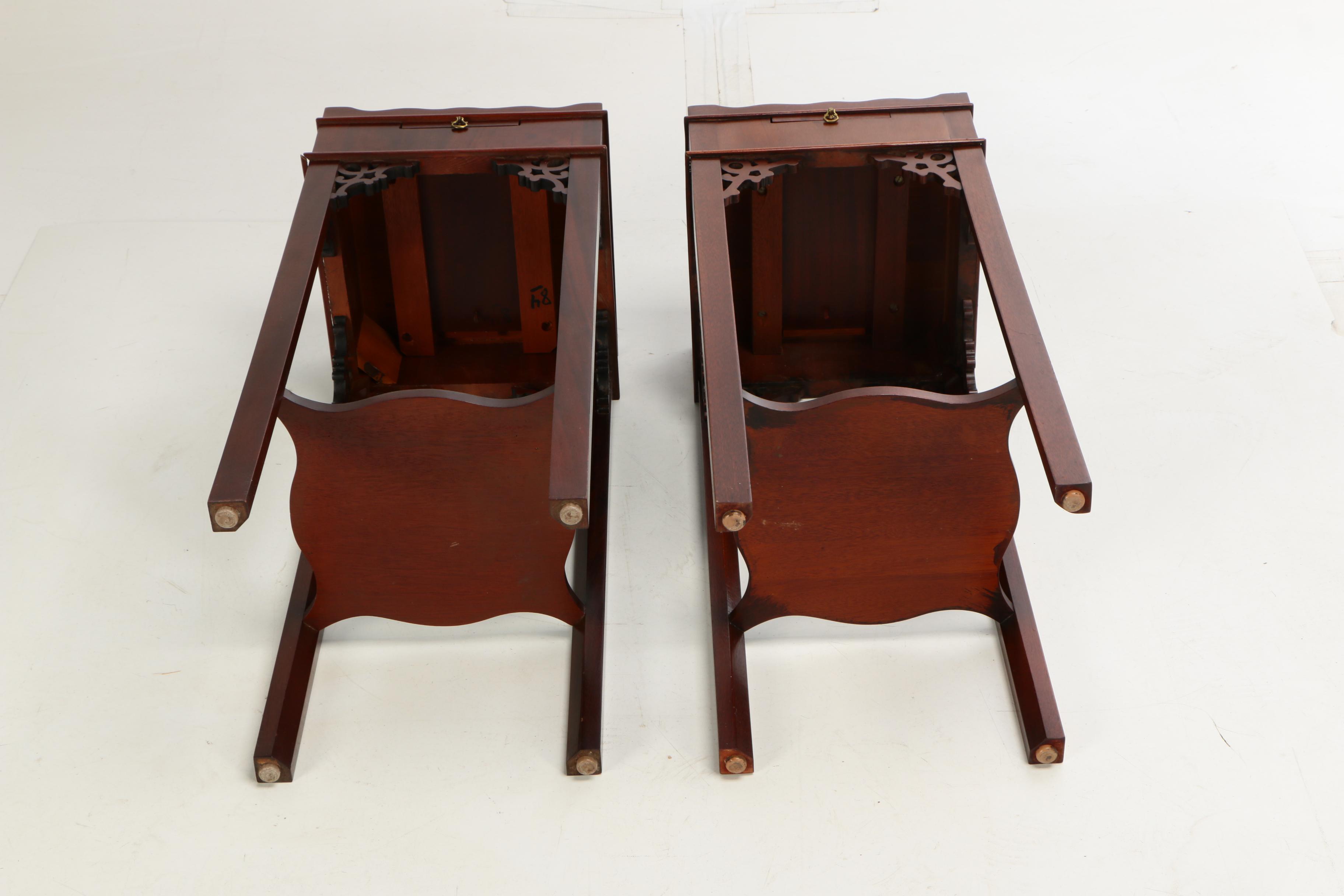 Chinese Chippendale Style Wooden End Table Pair, 20th Century
