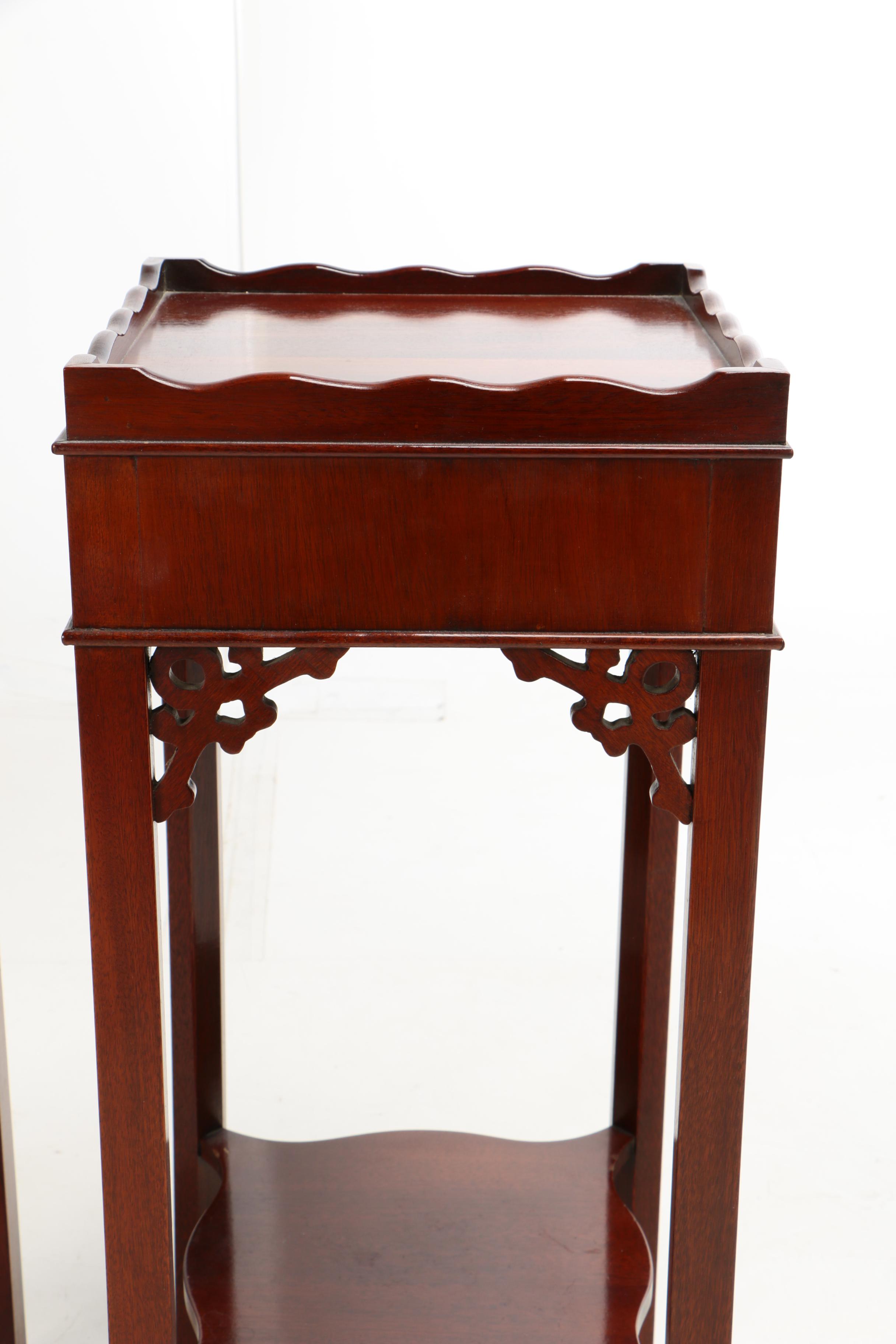 Chinese Chippendale Style Wooden End Table Pair, 20th Century