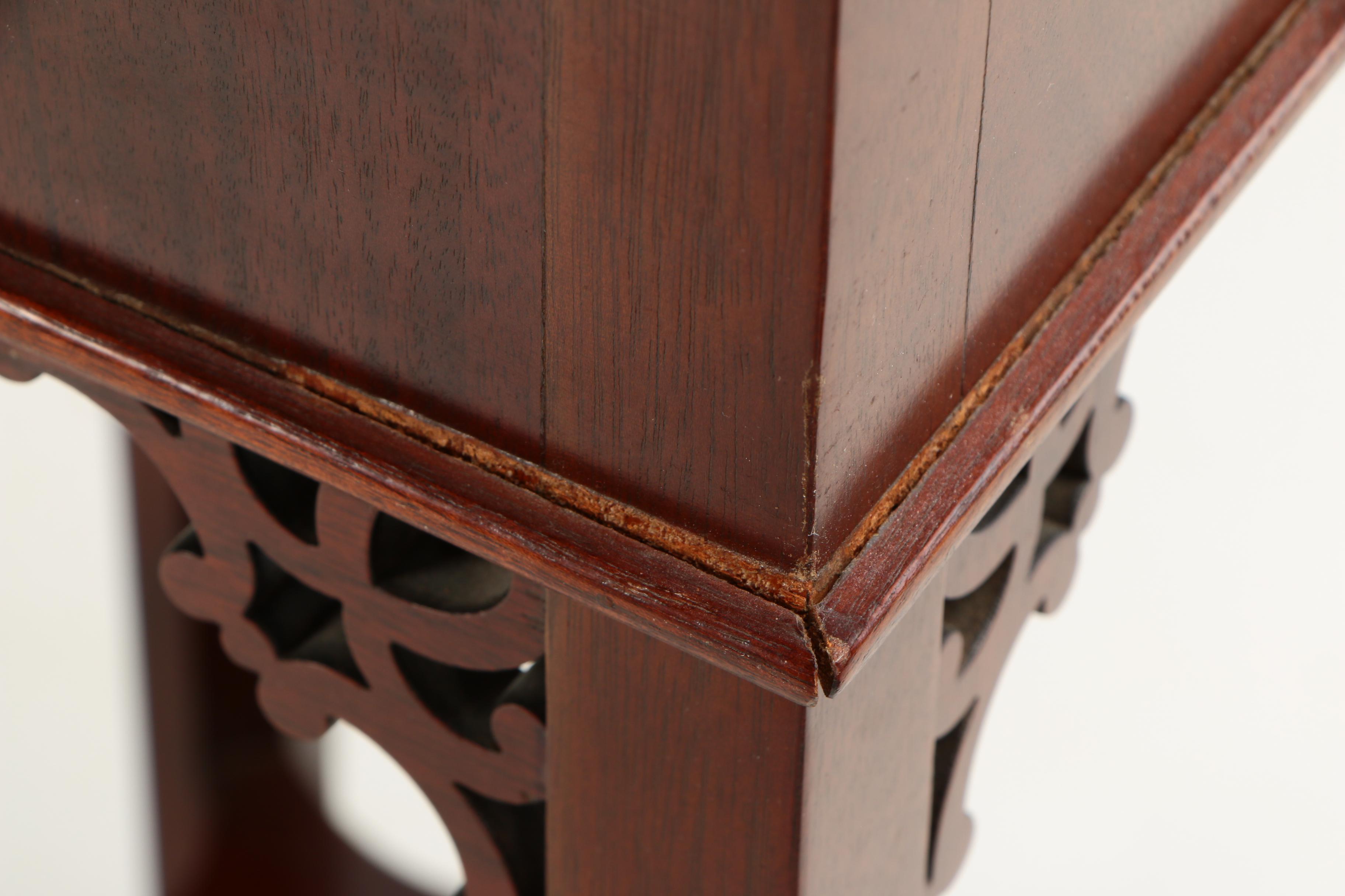 Chinese Chippendale Style Wooden End Table Pair, 20th Century
