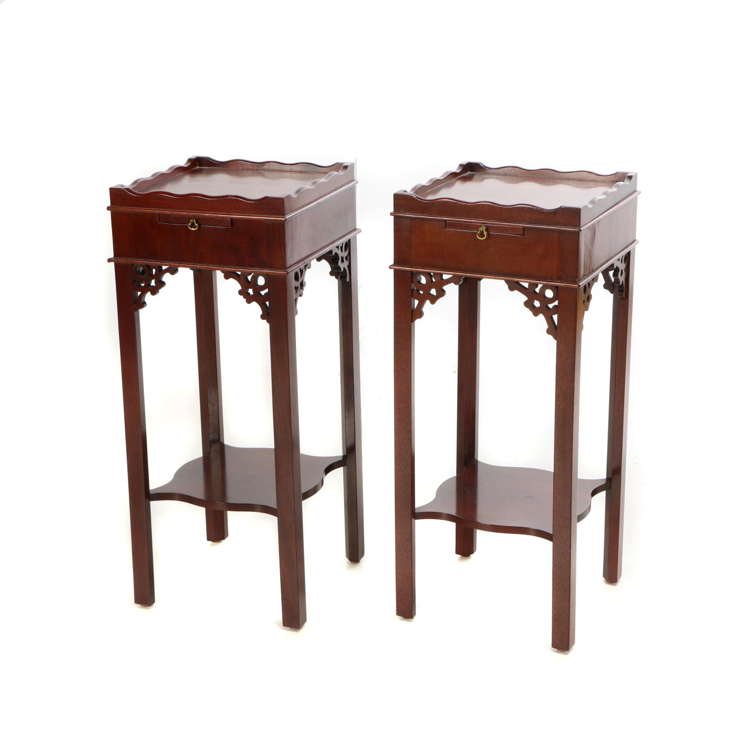 Chinese Chippendale Style Wooden End Table Pair, 20th Century