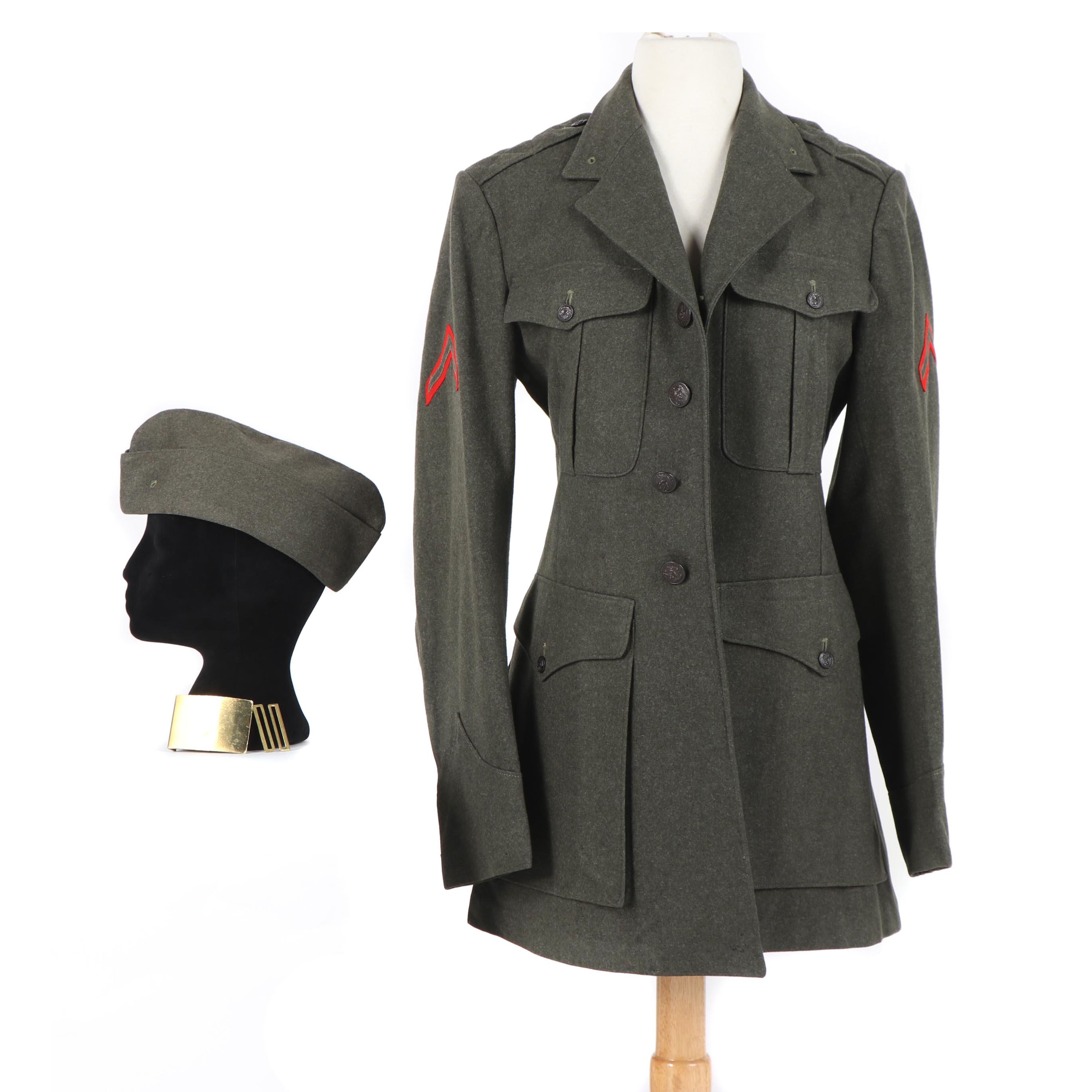 United States Marine PFC Rank Overcoat with Garrison Cap and Belt Buckle