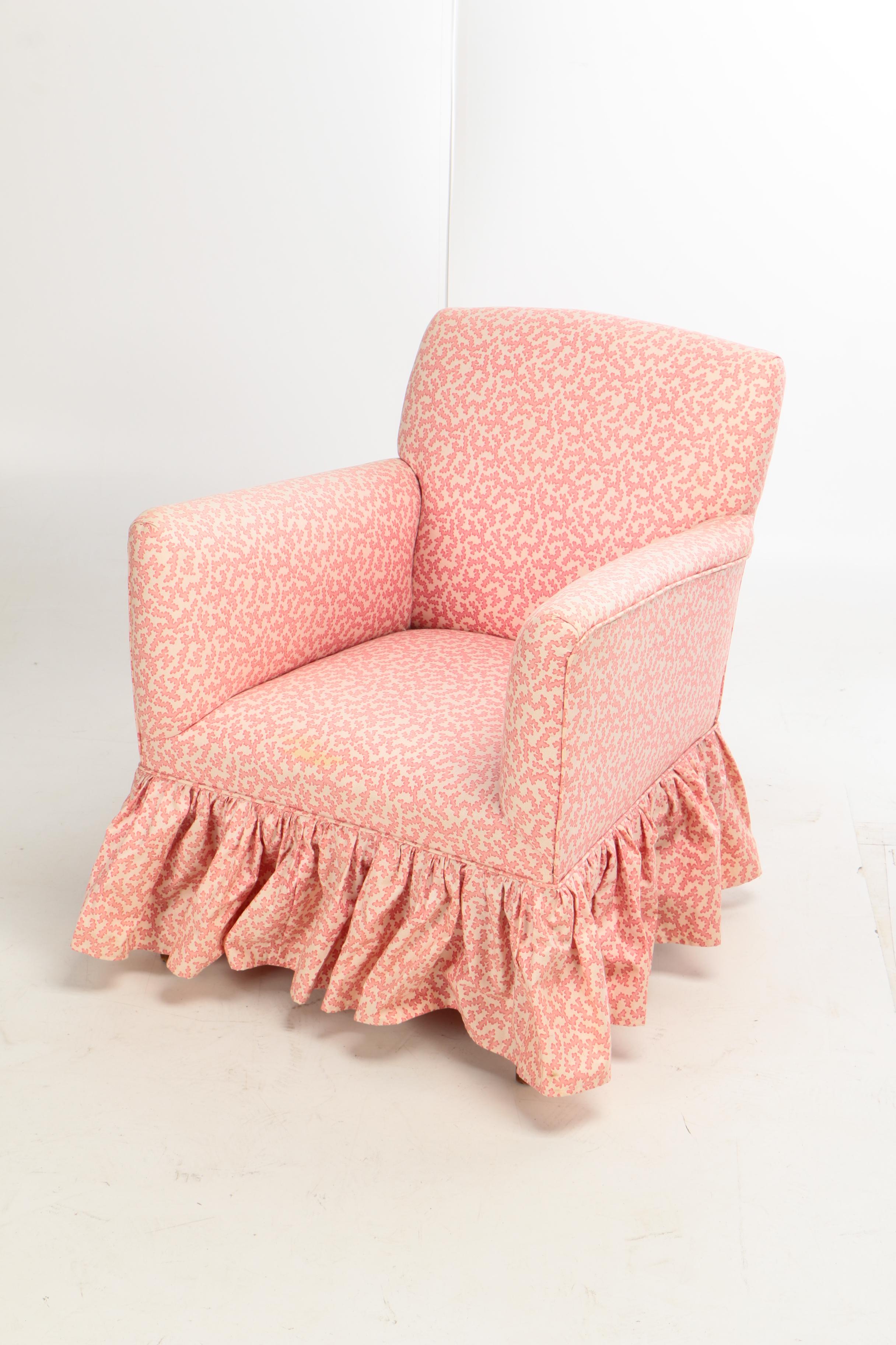 Matching Upholstered Armchair, Footstool, and Chair, 20th Century