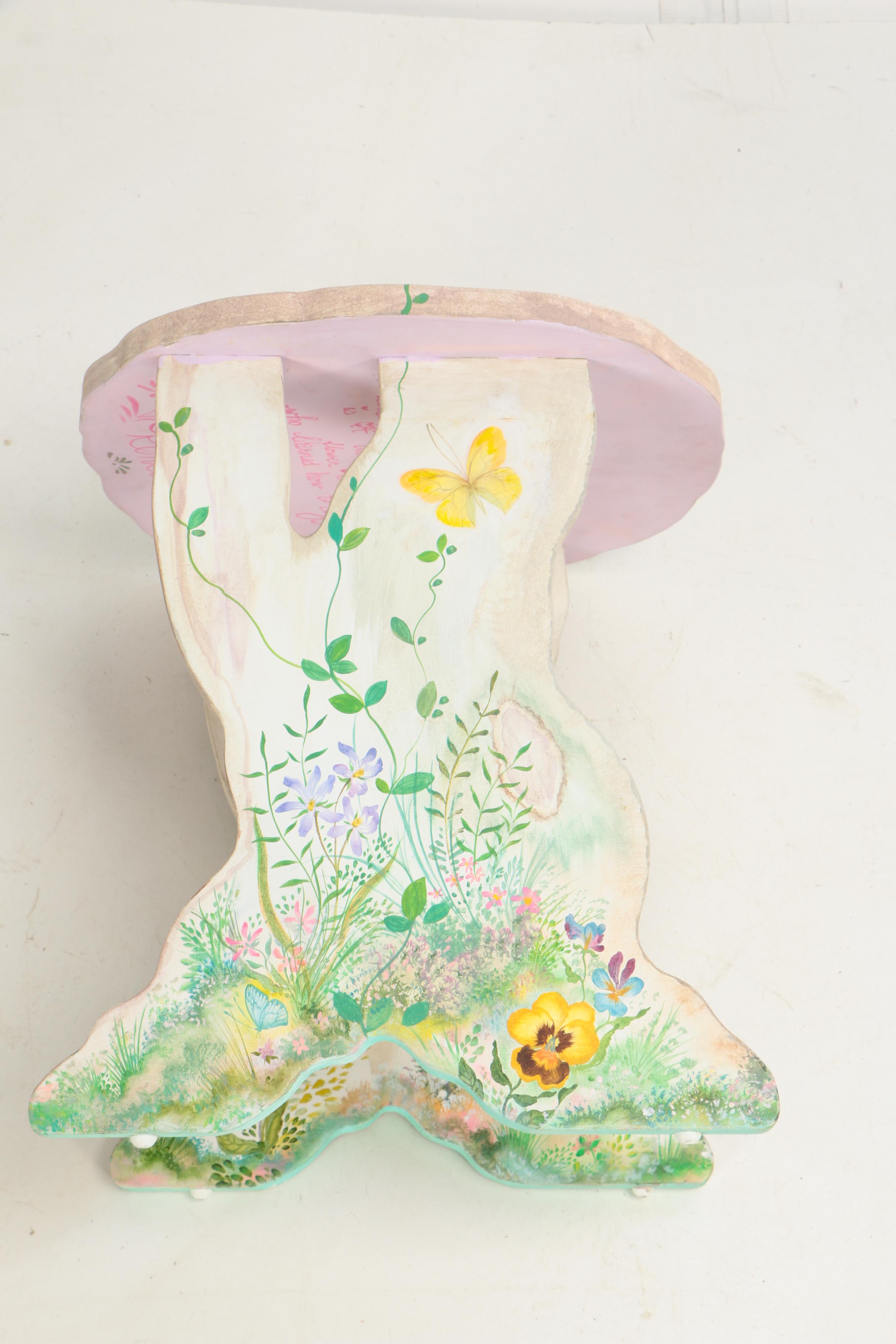 Hand Painted Butterfly and Floral Wooden Taboret, 20th Centry