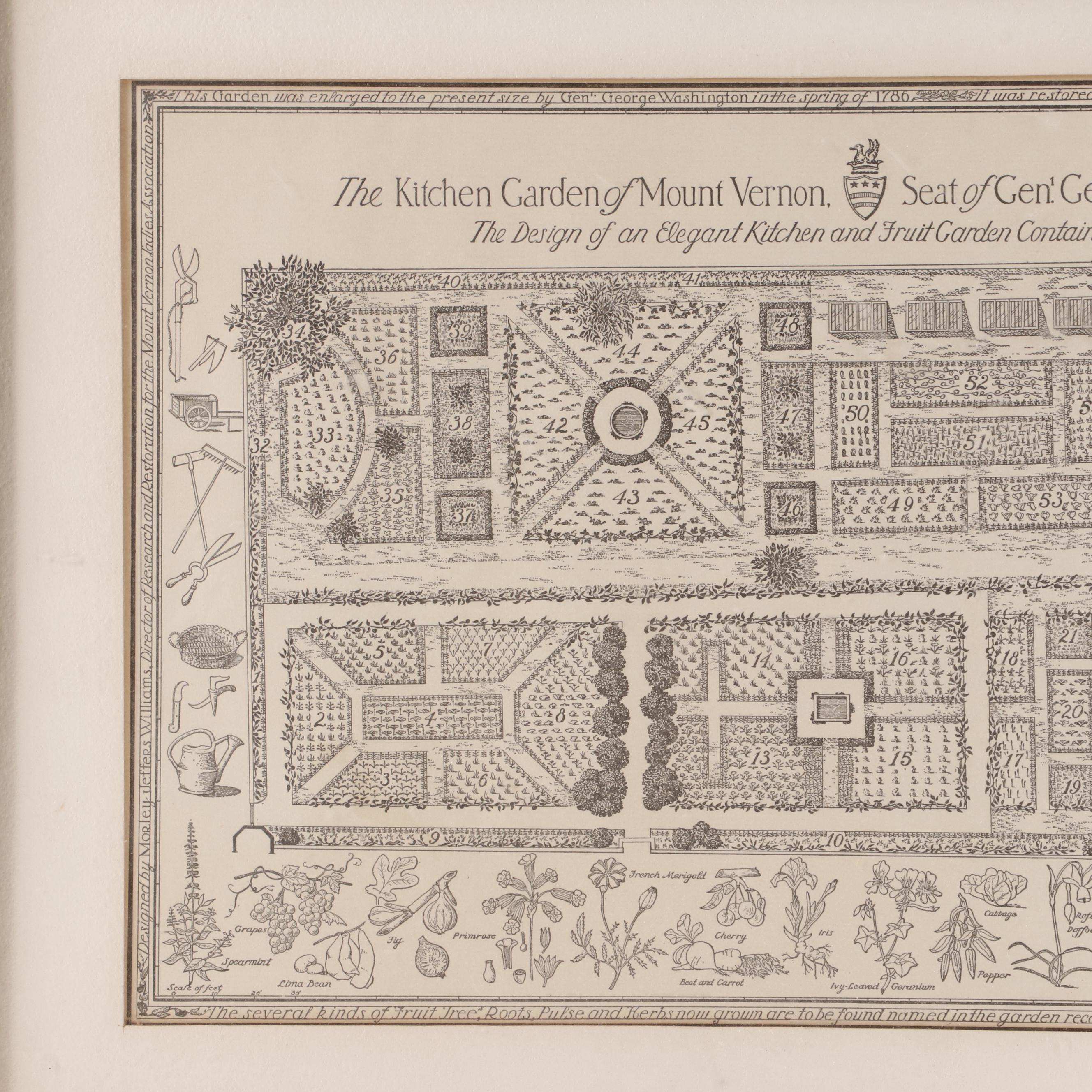 Lithograph after Nathalia Ulman "The Kitchen Garden of Mount Vernon"