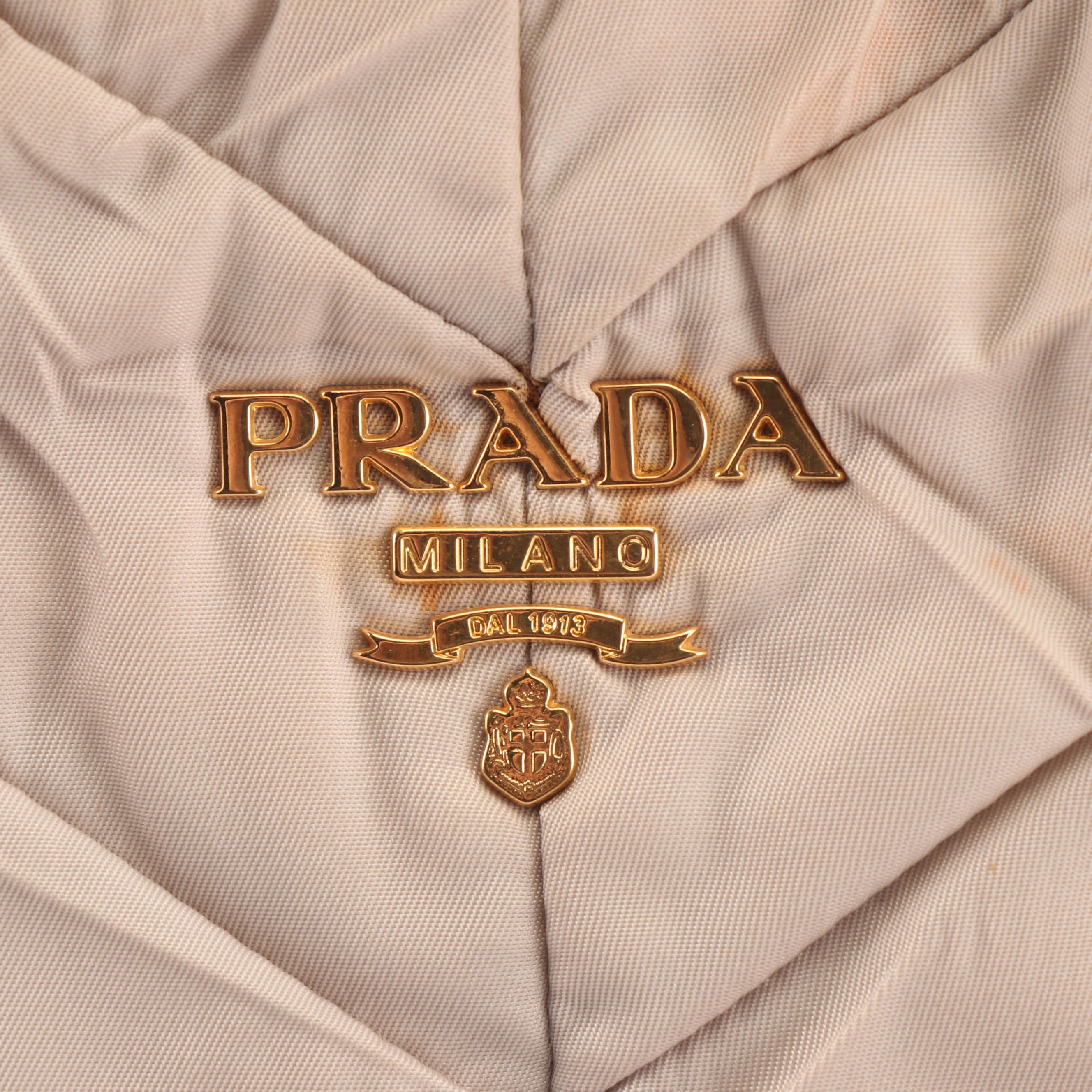 Prada Tessuta Chevron Quilted Tan Nylon Small Hobo Handbag