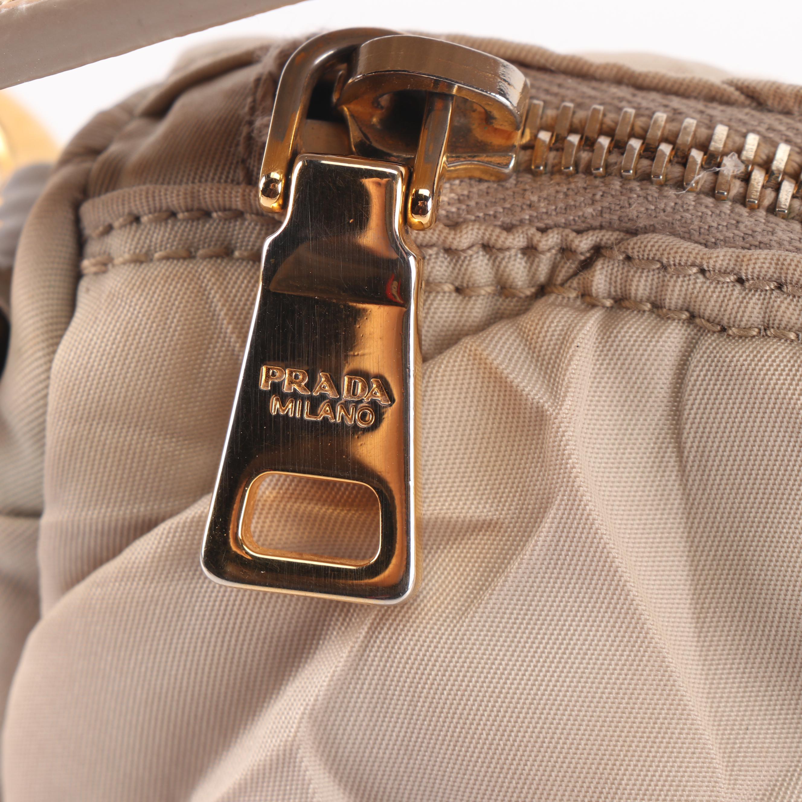 Prada Tessuta Chevron Quilted Tan Nylon Small Hobo Handbag