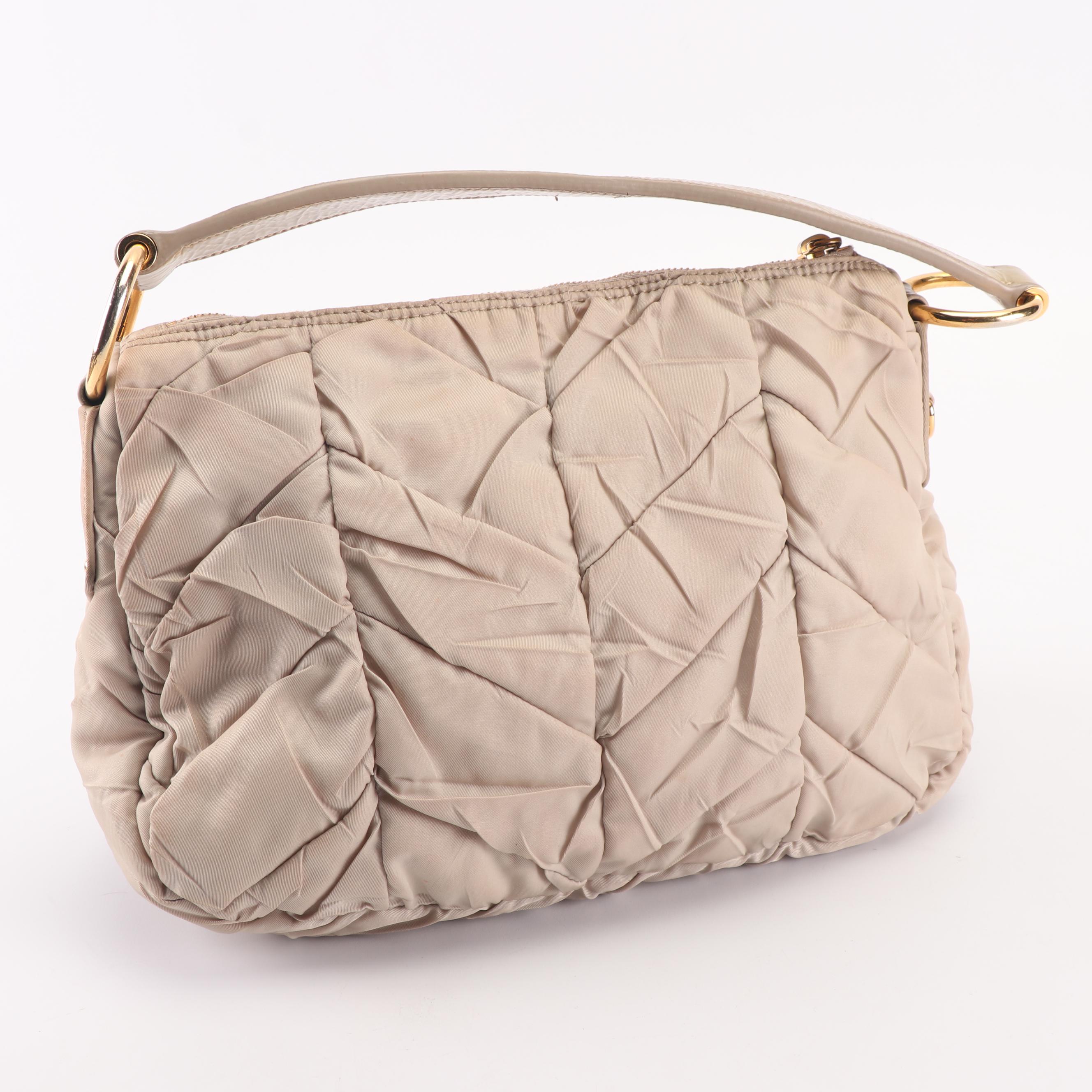 Prada Tessuta Chevron Quilted Tan Nylon Small Hobo Handbag