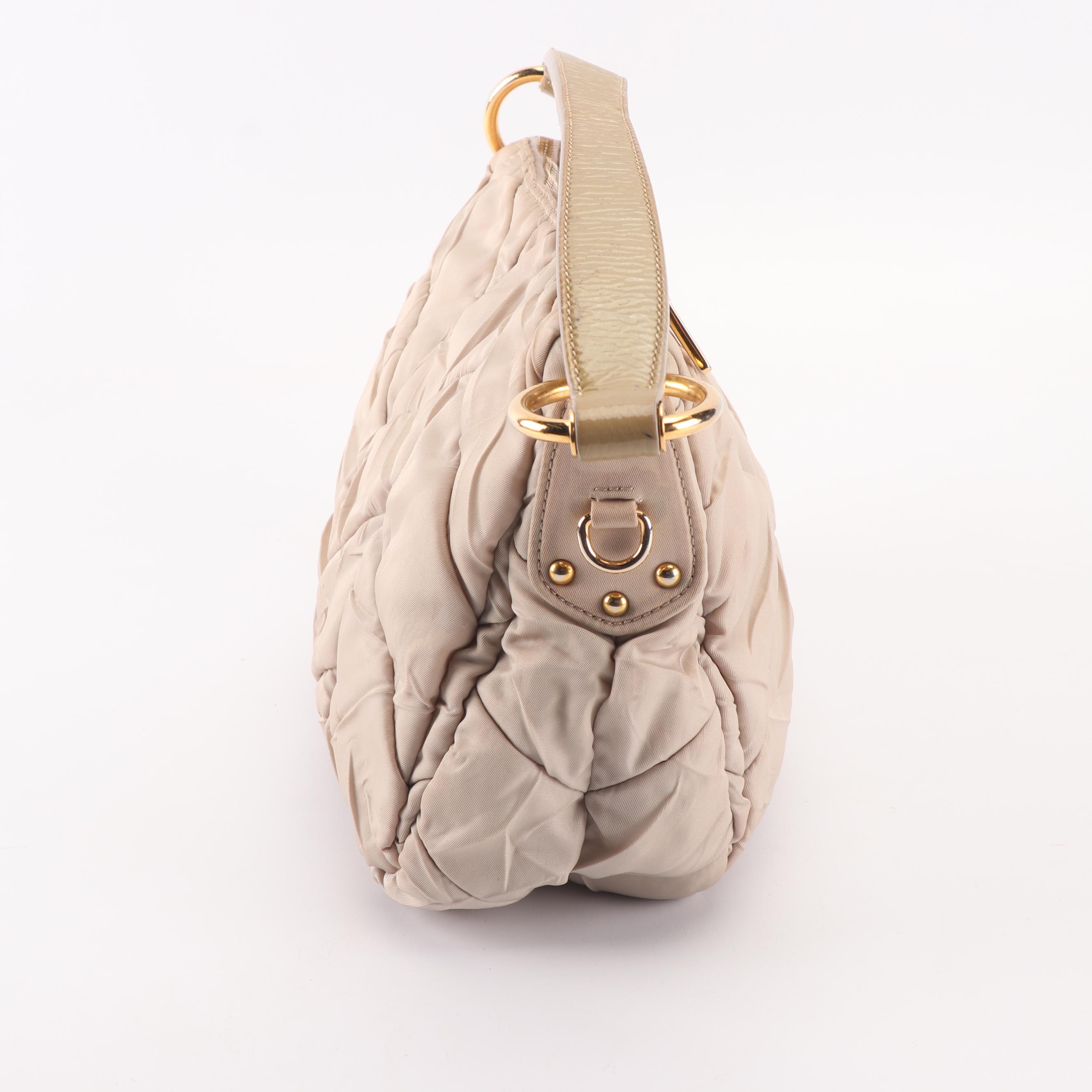 Prada Tessuta Chevron Quilted Tan Nylon Small Hobo Handbag