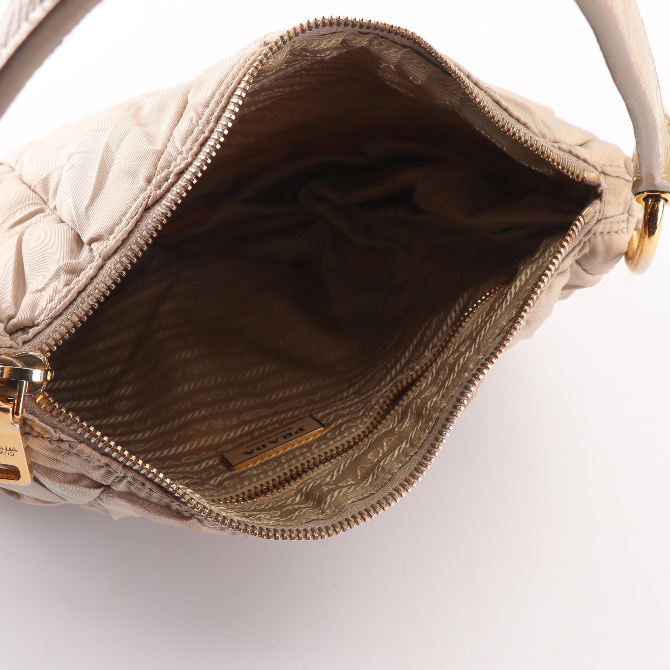 Prada Tessuta Chevron Quilted Tan Nylon Small Hobo Handbag