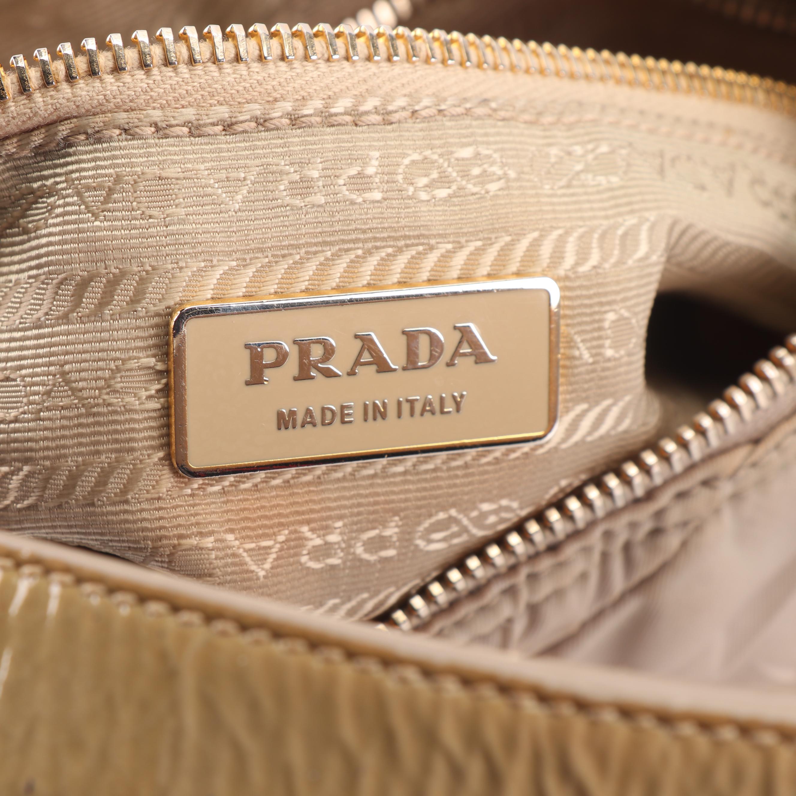 Prada Tessuta Chevron Quilted Tan Nylon Small Hobo Handbag
