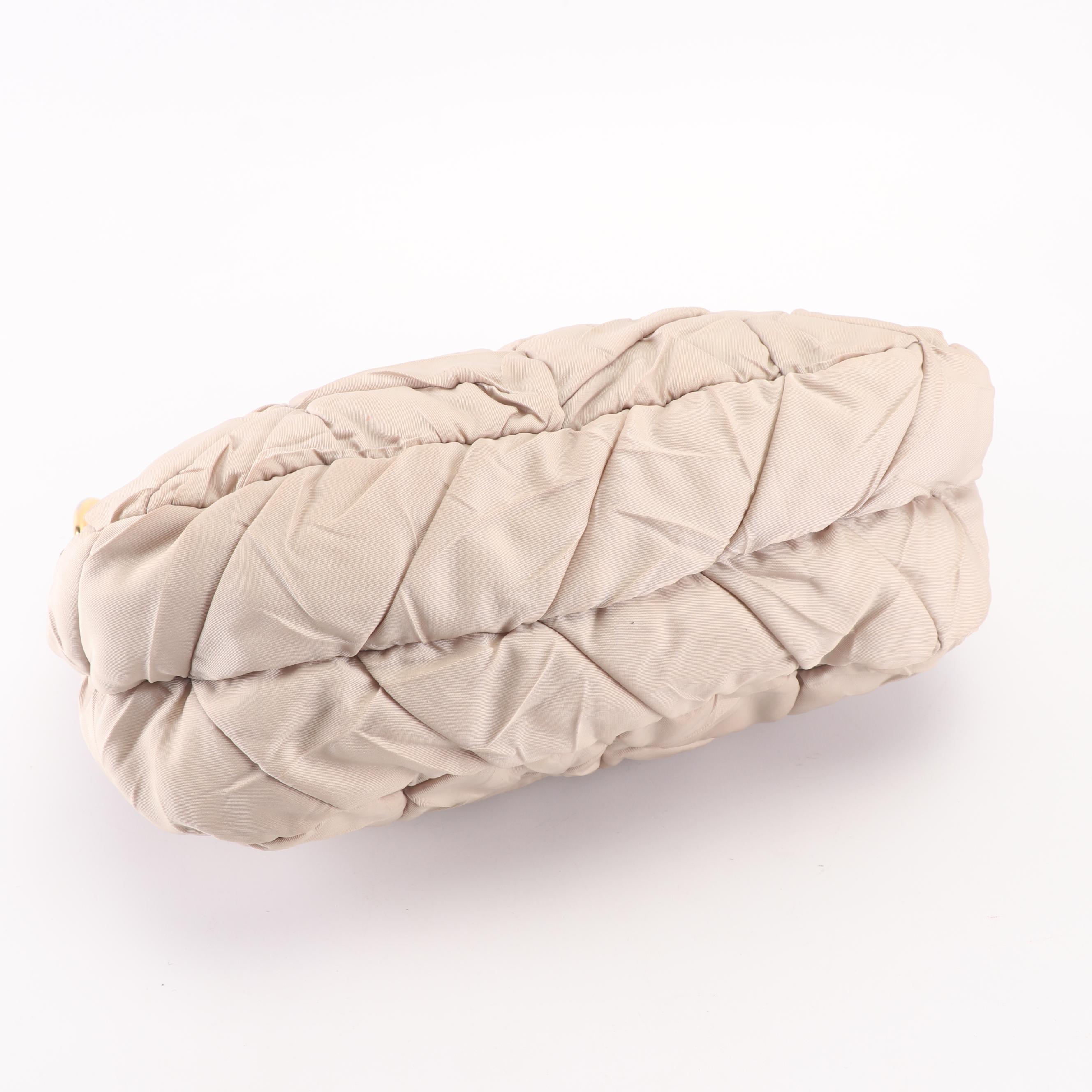 Prada Tessuta Chevron Quilted Tan Nylon Small Hobo Handbag