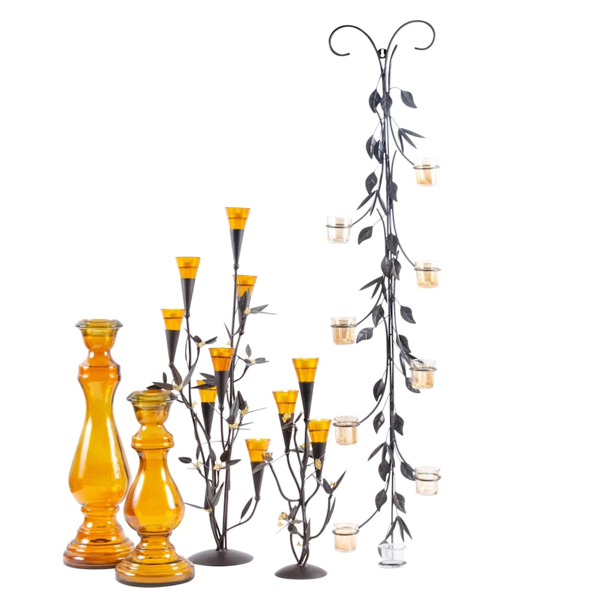 Vidrios San Miguel Recycled Glass Candleholders with Sculptural Candelabra