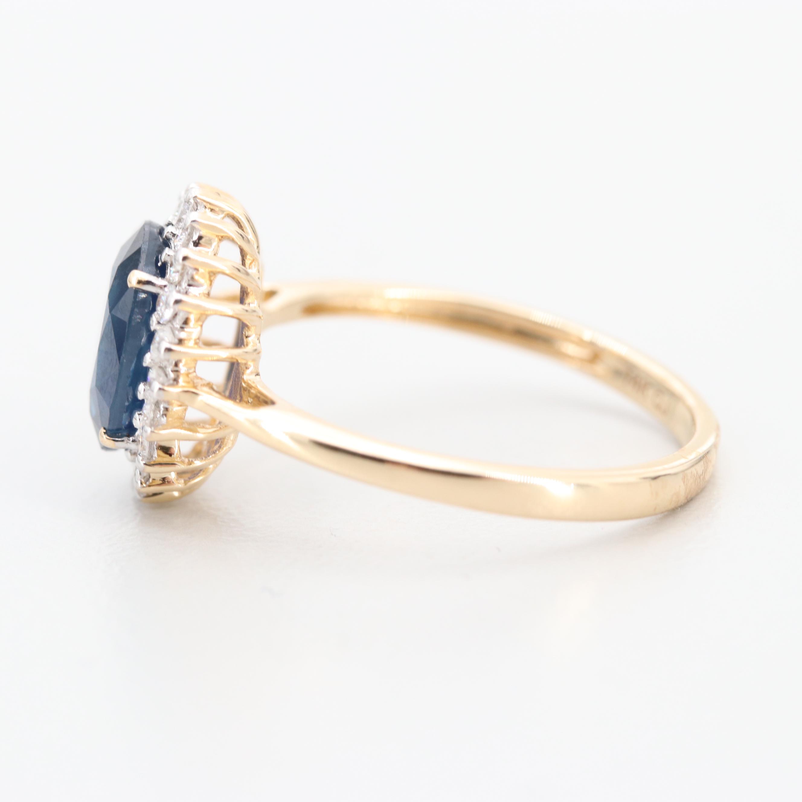 14K Yellow Gold Blue Sapphire and Diamond Ring