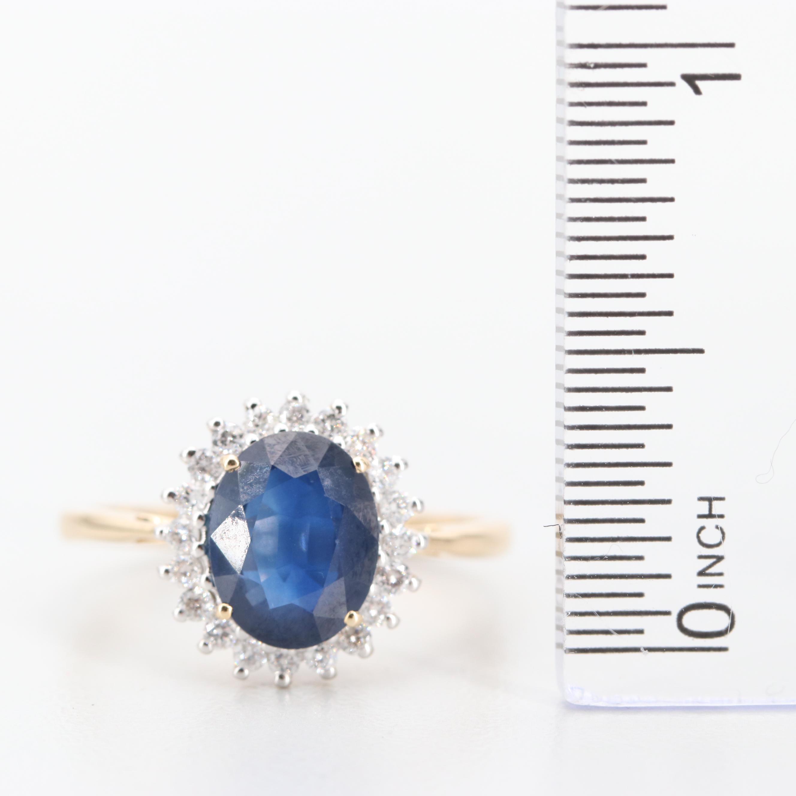 14K Yellow Gold Blue Sapphire and Diamond Ring