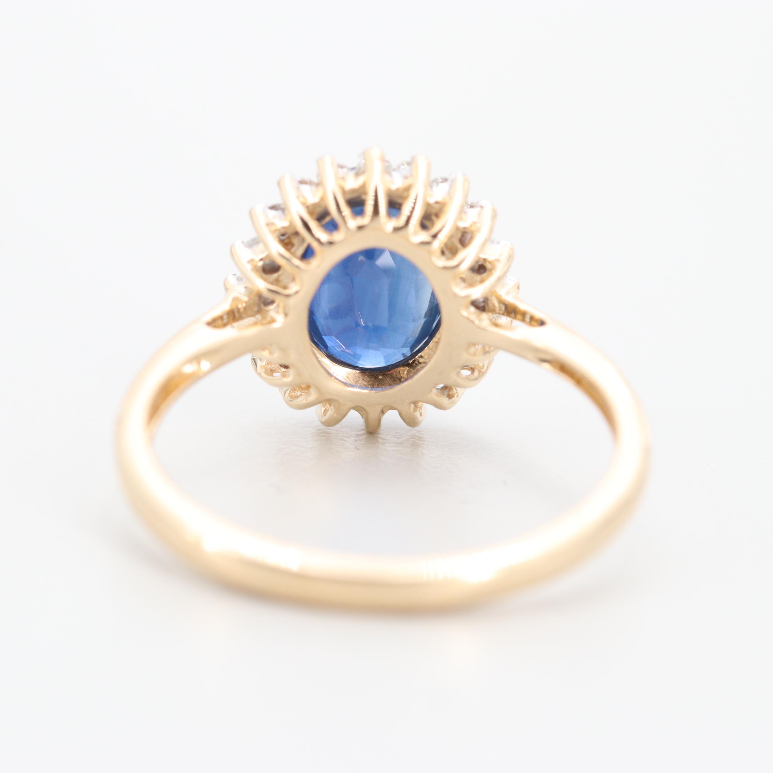 14K Yellow Gold Blue Sapphire and Diamond Ring