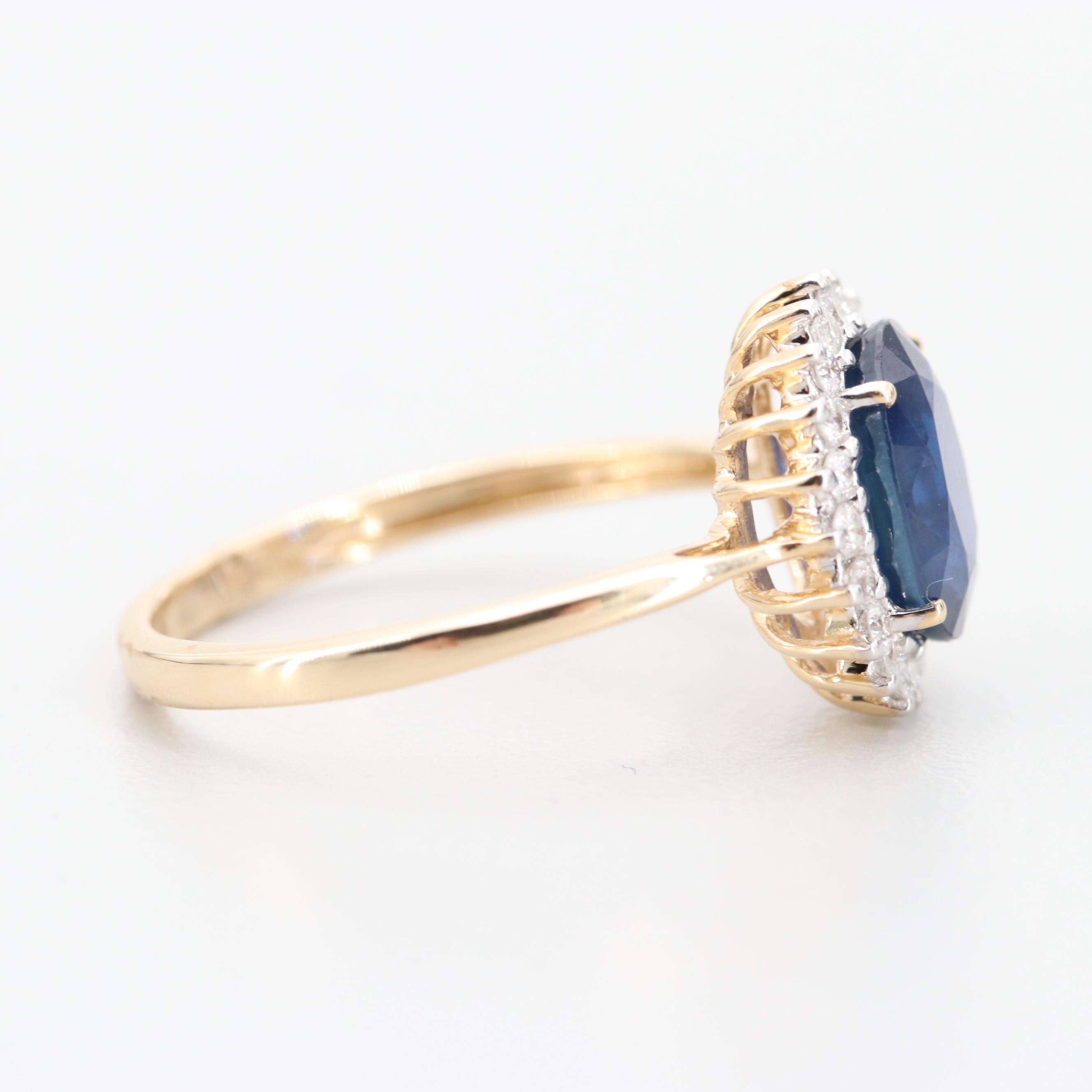 14K Yellow Gold Blue Sapphire and Diamond Ring