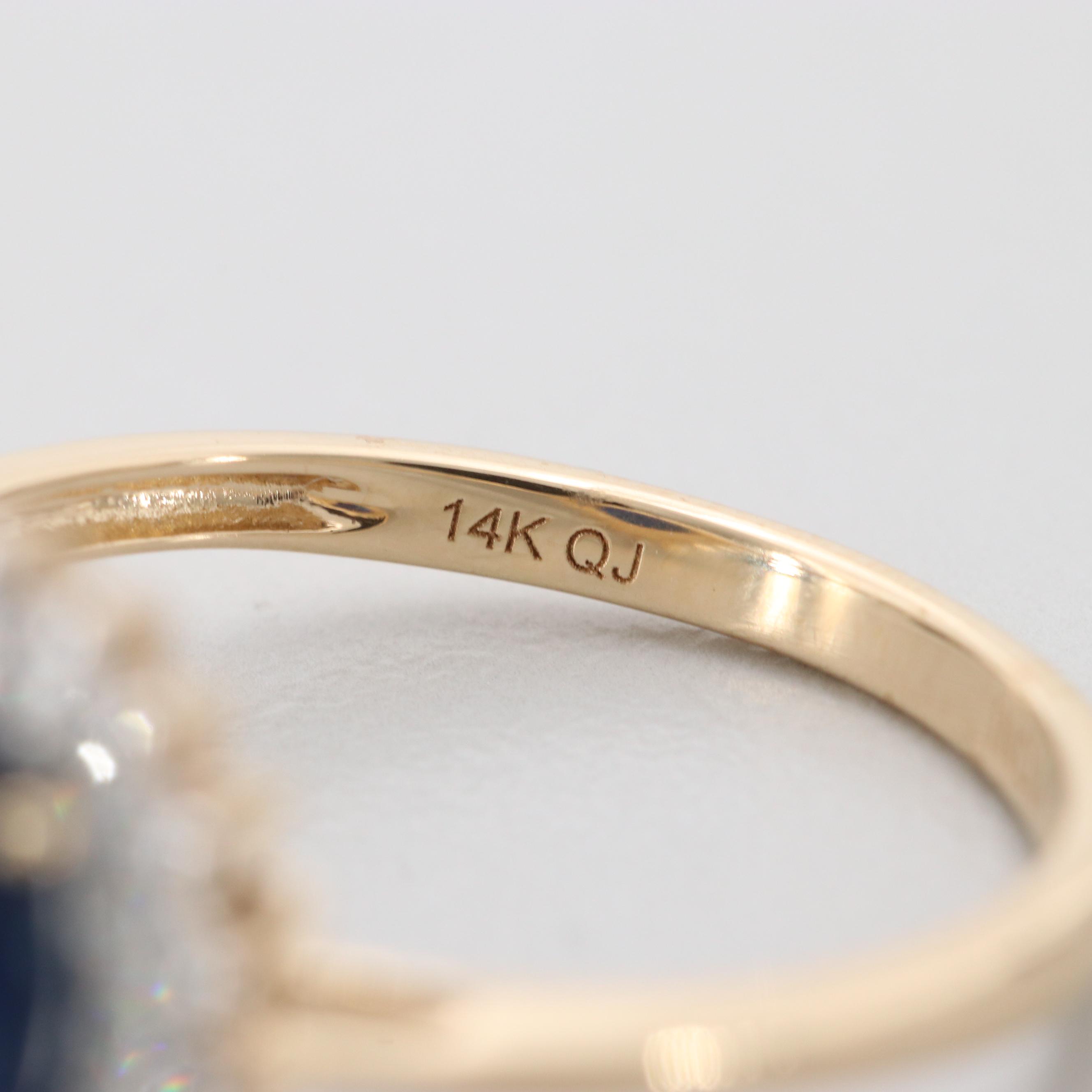 14K Yellow Gold Blue Sapphire and Diamond Ring