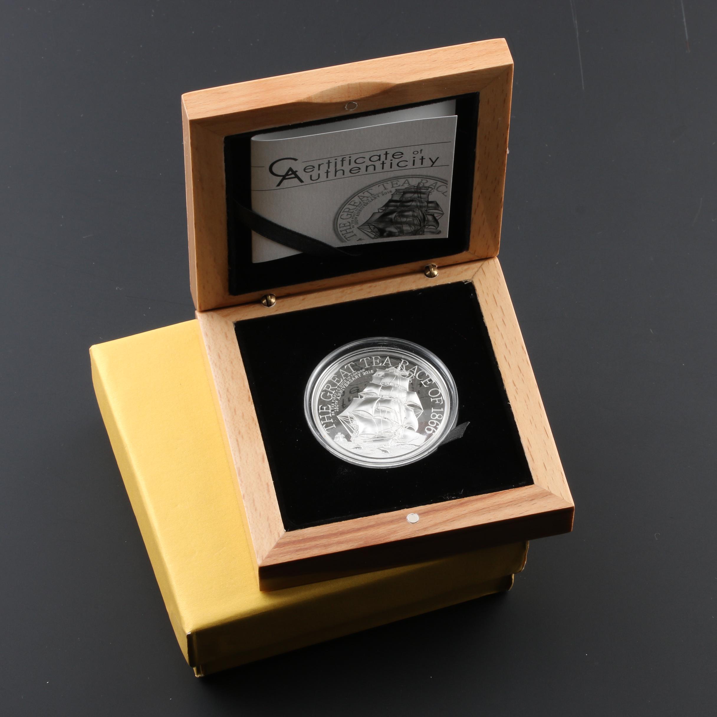 2016 Cook Islands The Great Tea Race 1 oz. Silver $5 Proof Coin