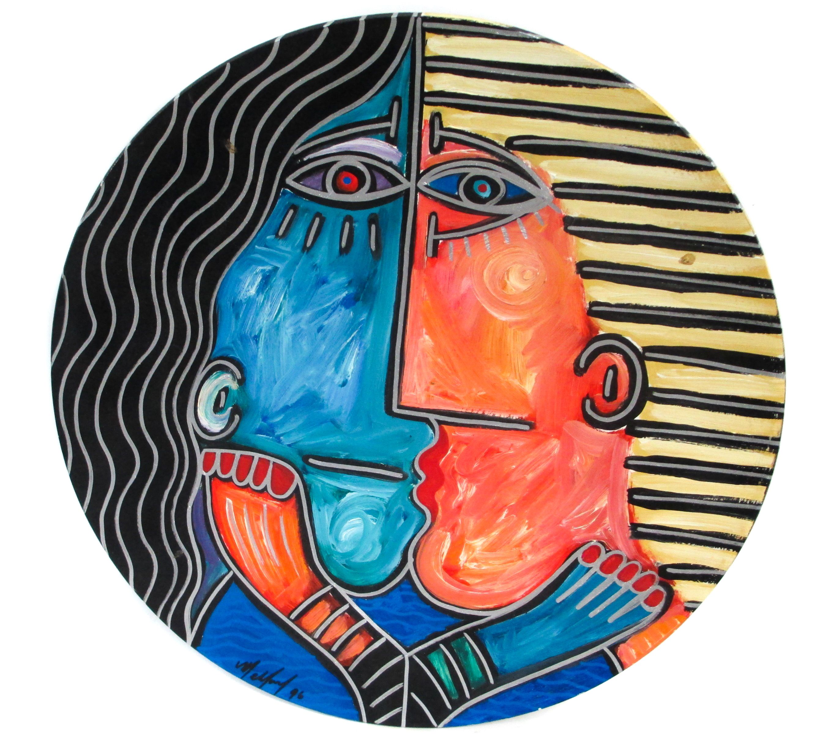 Ceramic Charger with Modern Cubist Design, Signed "Melford"