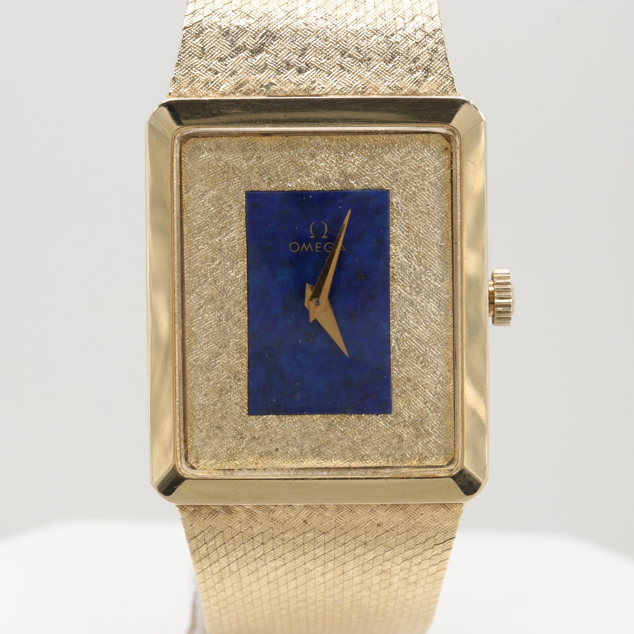 Omega 14K Yellow Gold Manual Winding Lapis Dial Watch