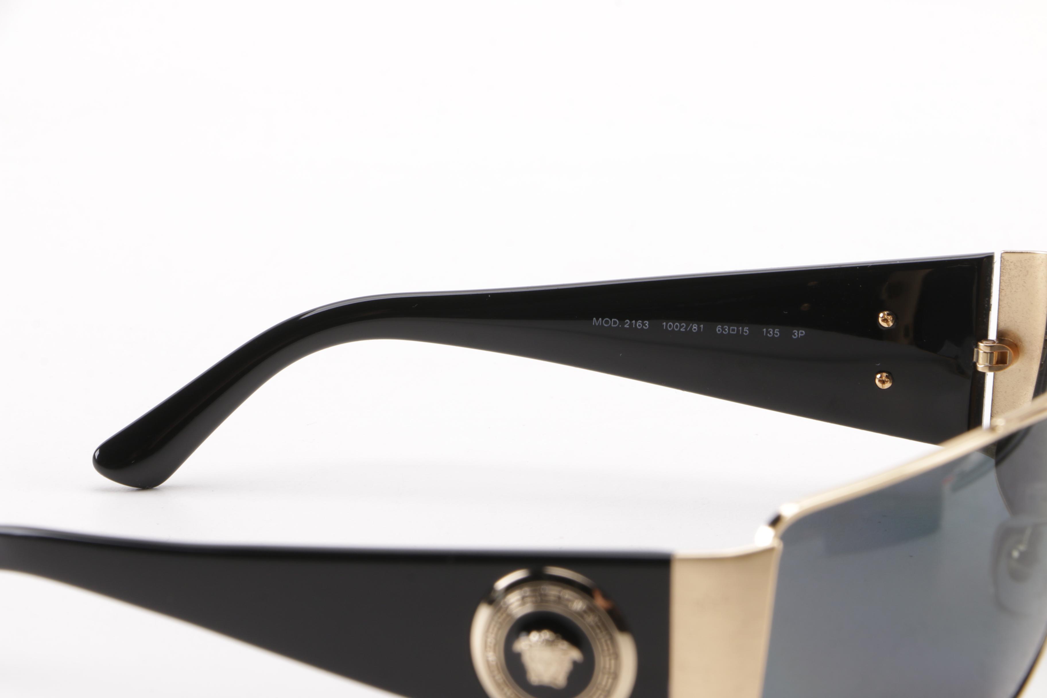 Versace Polarized 2163 Black and Gold Tone Sunglasses, Made in Italy