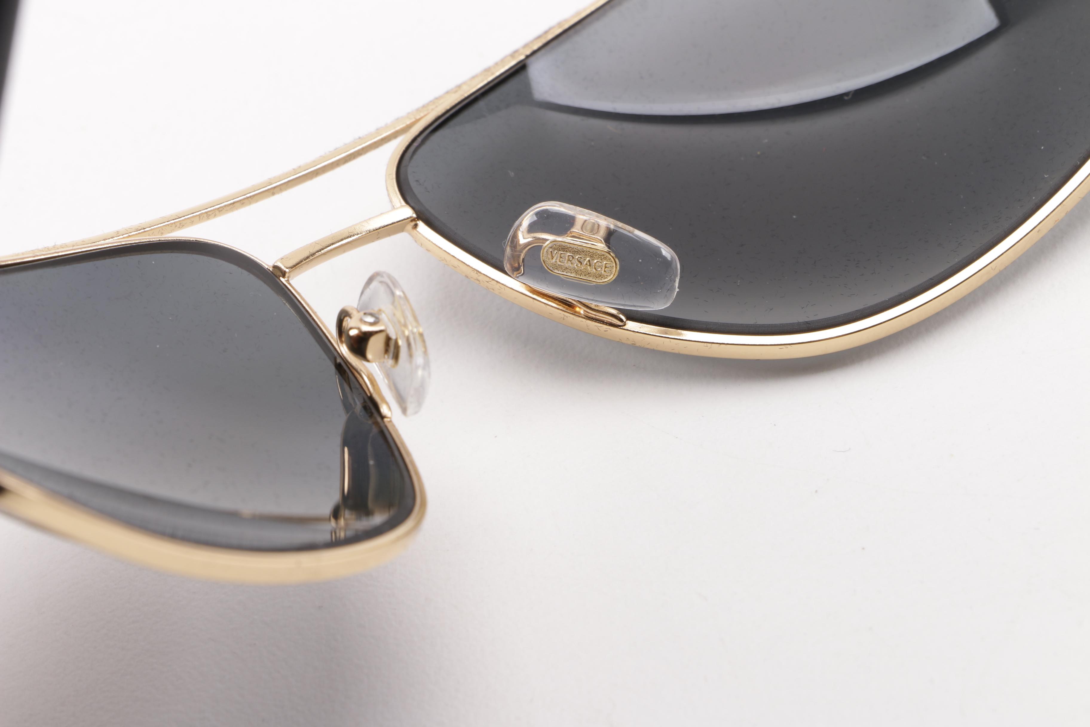 Versace Polarized 2163 Black and Gold Tone Sunglasses, Made in Italy