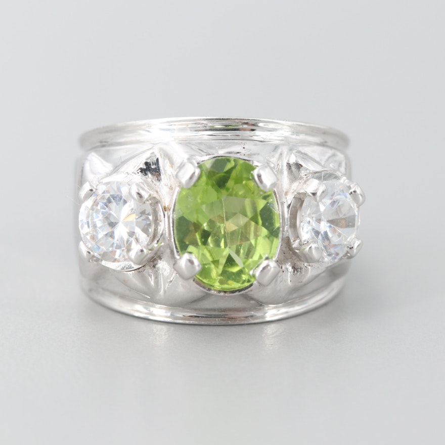 Maz Majoobi 14K White Gold Peridot and Cubic Zirconia Ring