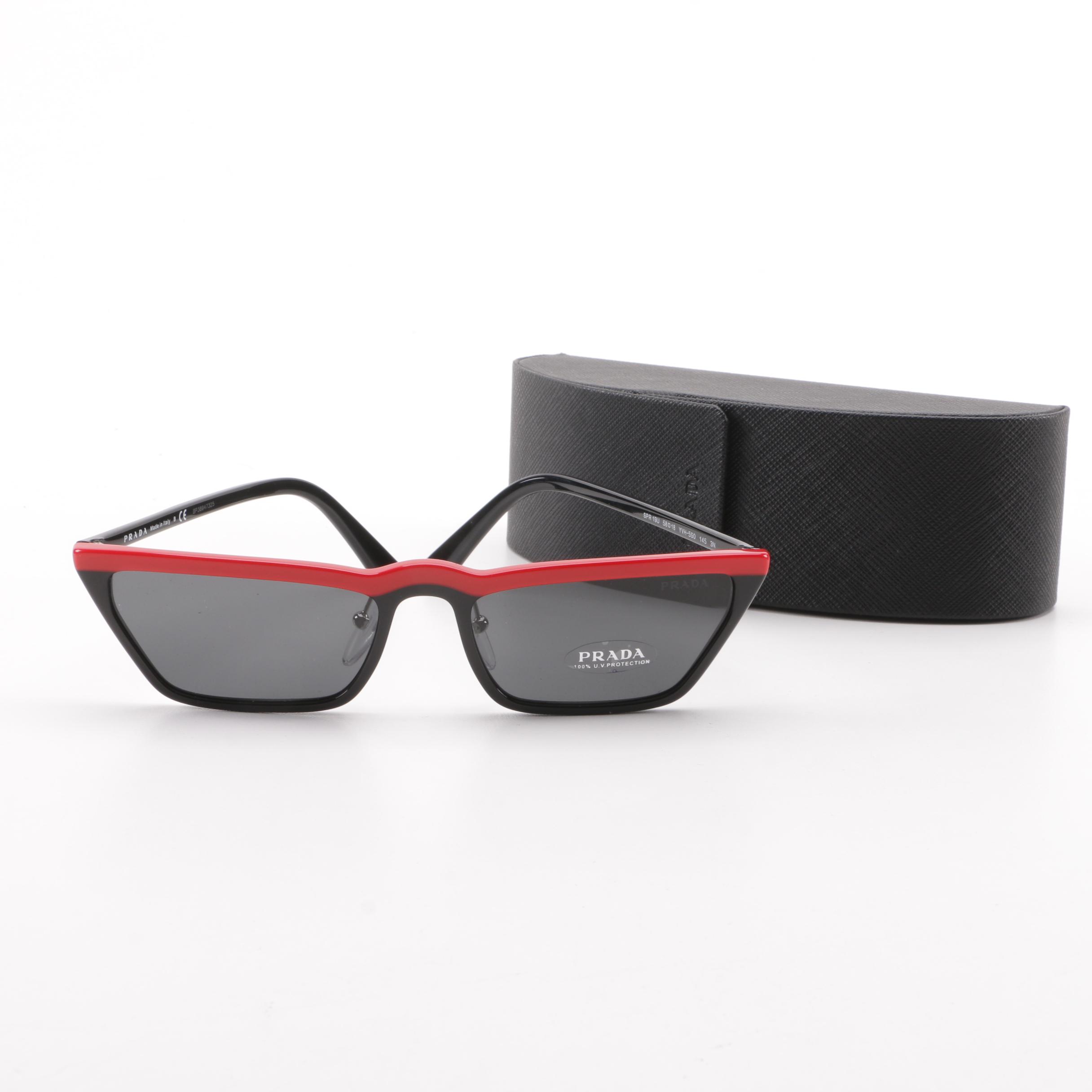 Prada SPR 19U Red and Black Sunglasses with Case, Made in Italy