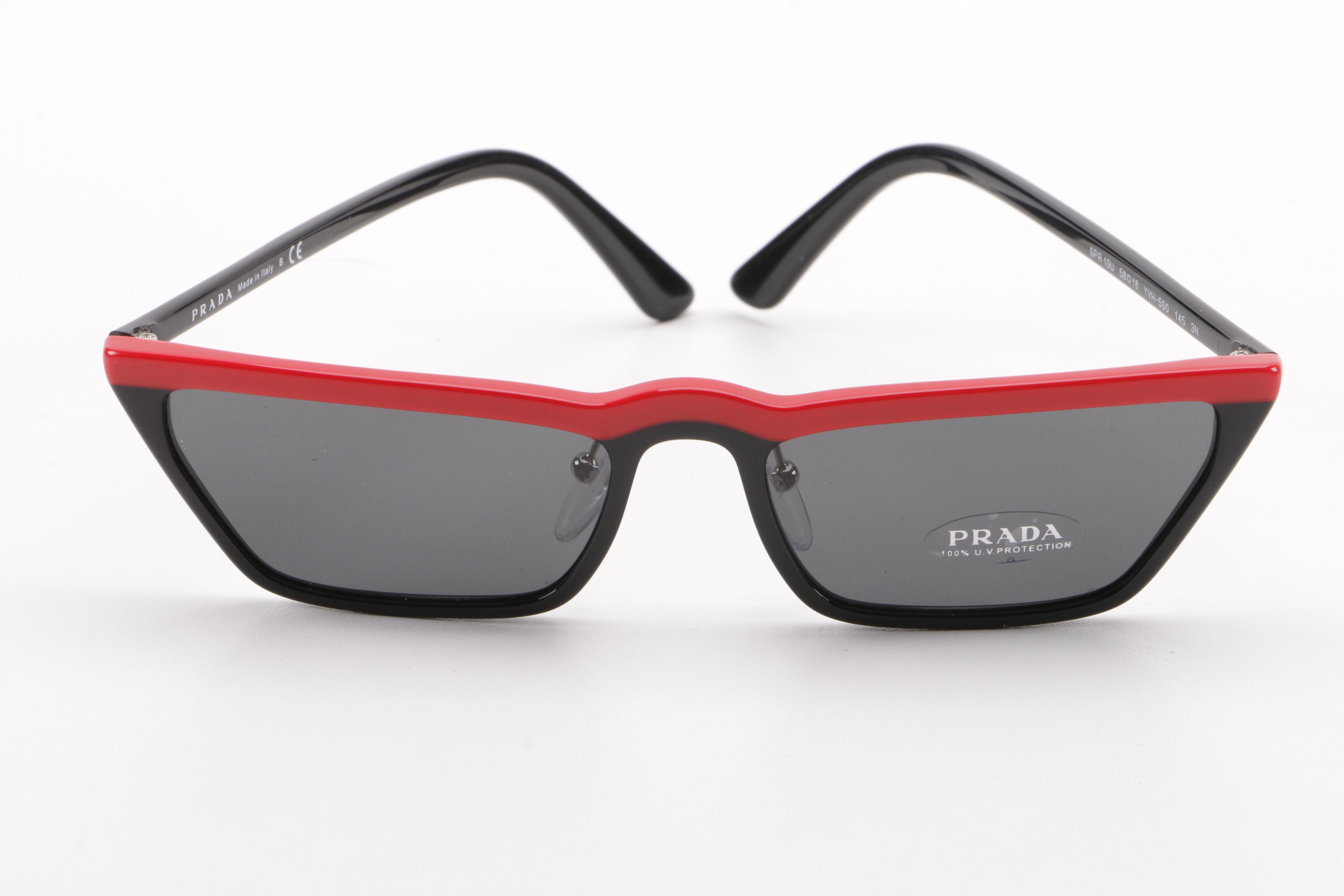 Prada SPR 19U Red and Black Sunglasses with Case, Made in Italy