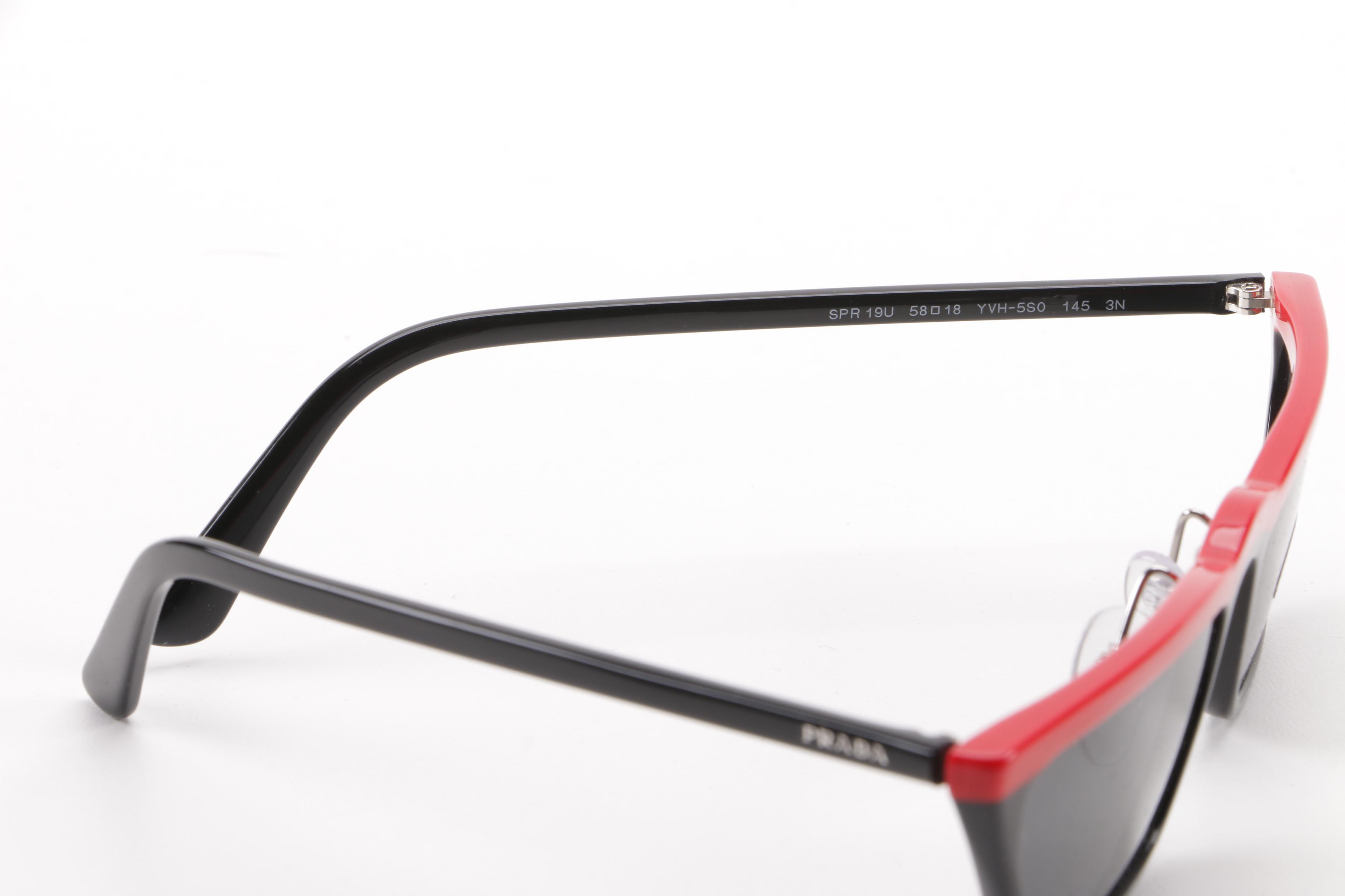 Prada SPR 19U Red and Black Sunglasses with Case, Made in Italy