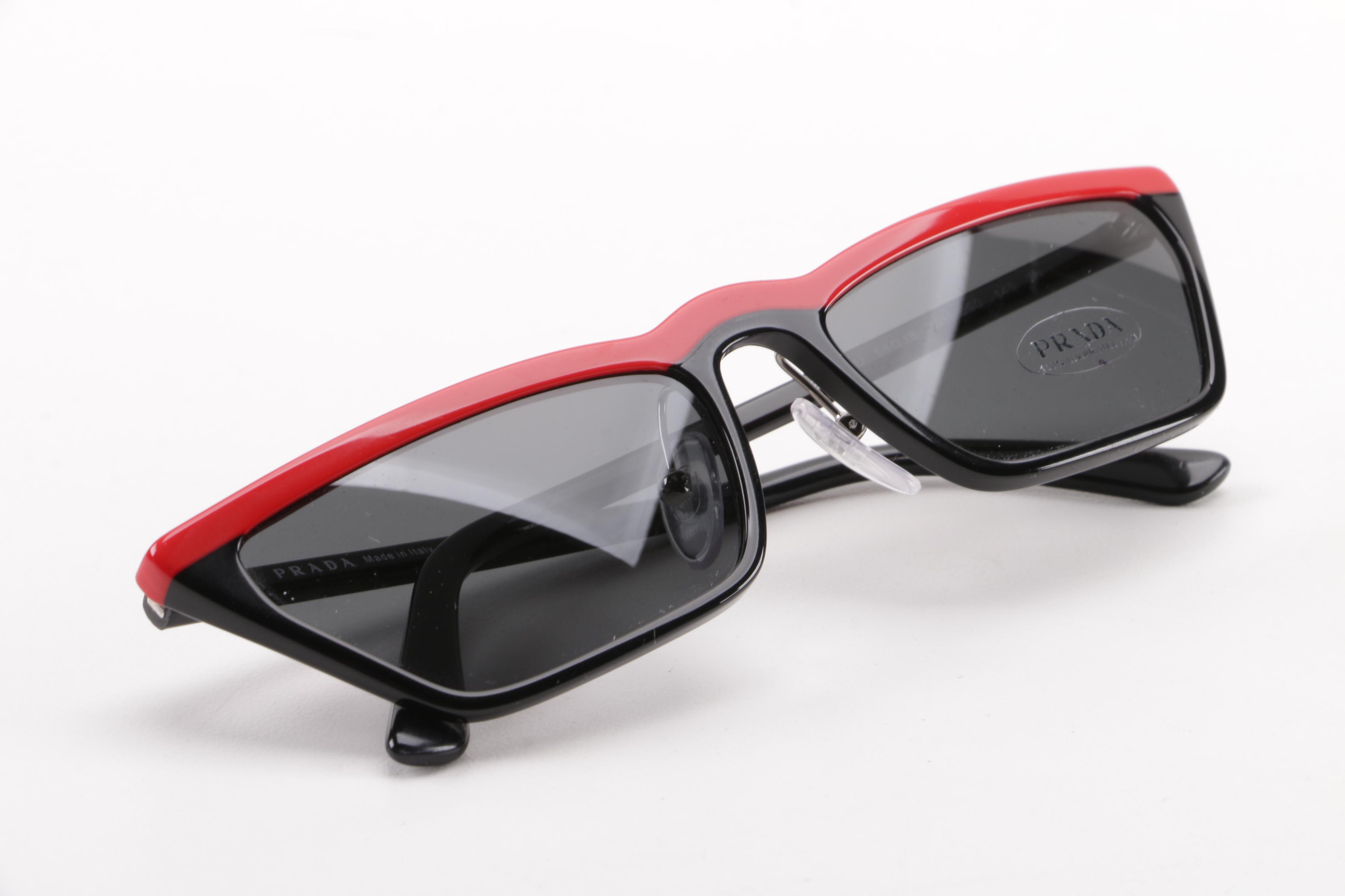 Prada SPR 19U Red and Black Sunglasses with Case, Made in Italy