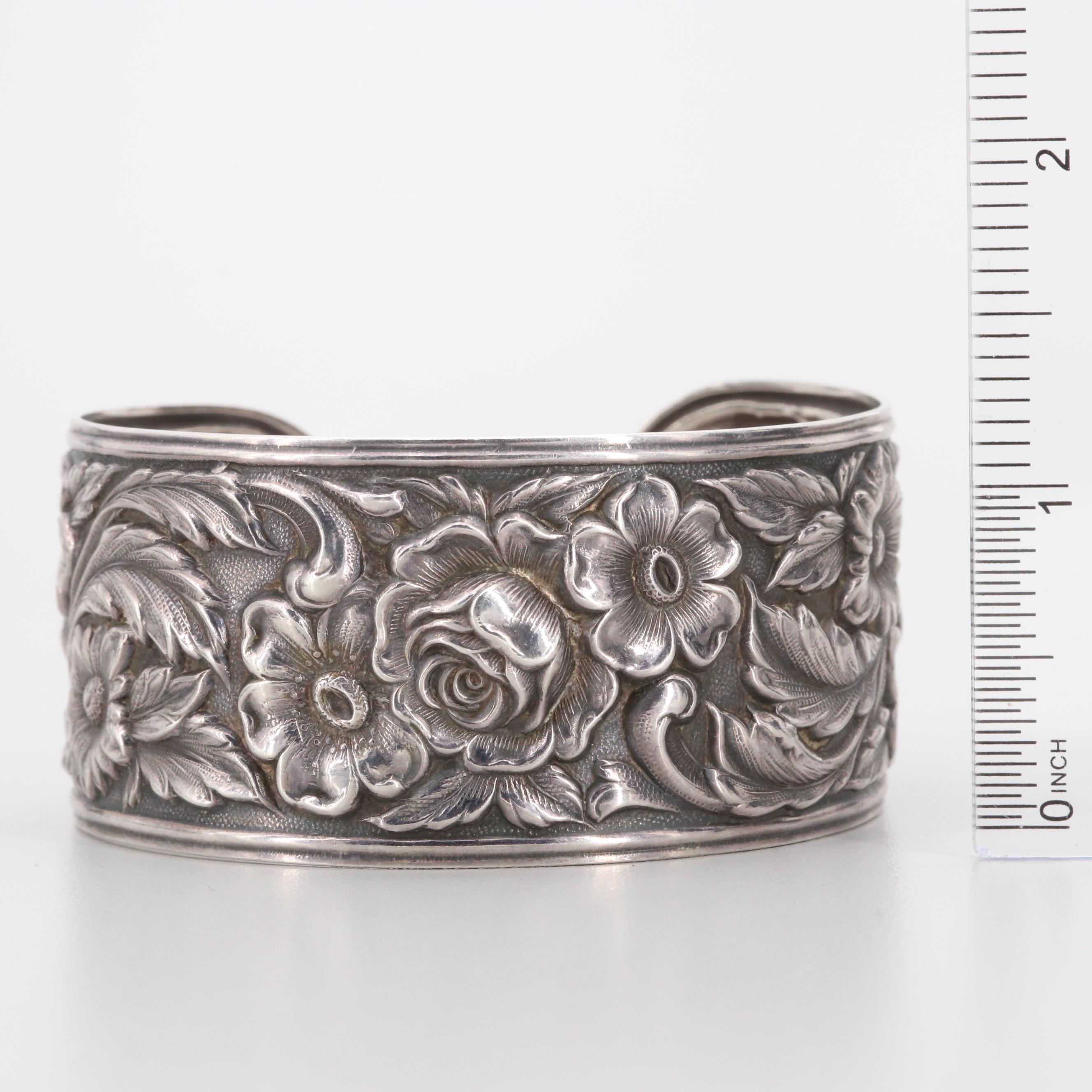 S. Kirk & Son Sterling Silver Cuff Floral Motif Cuff Bracelet