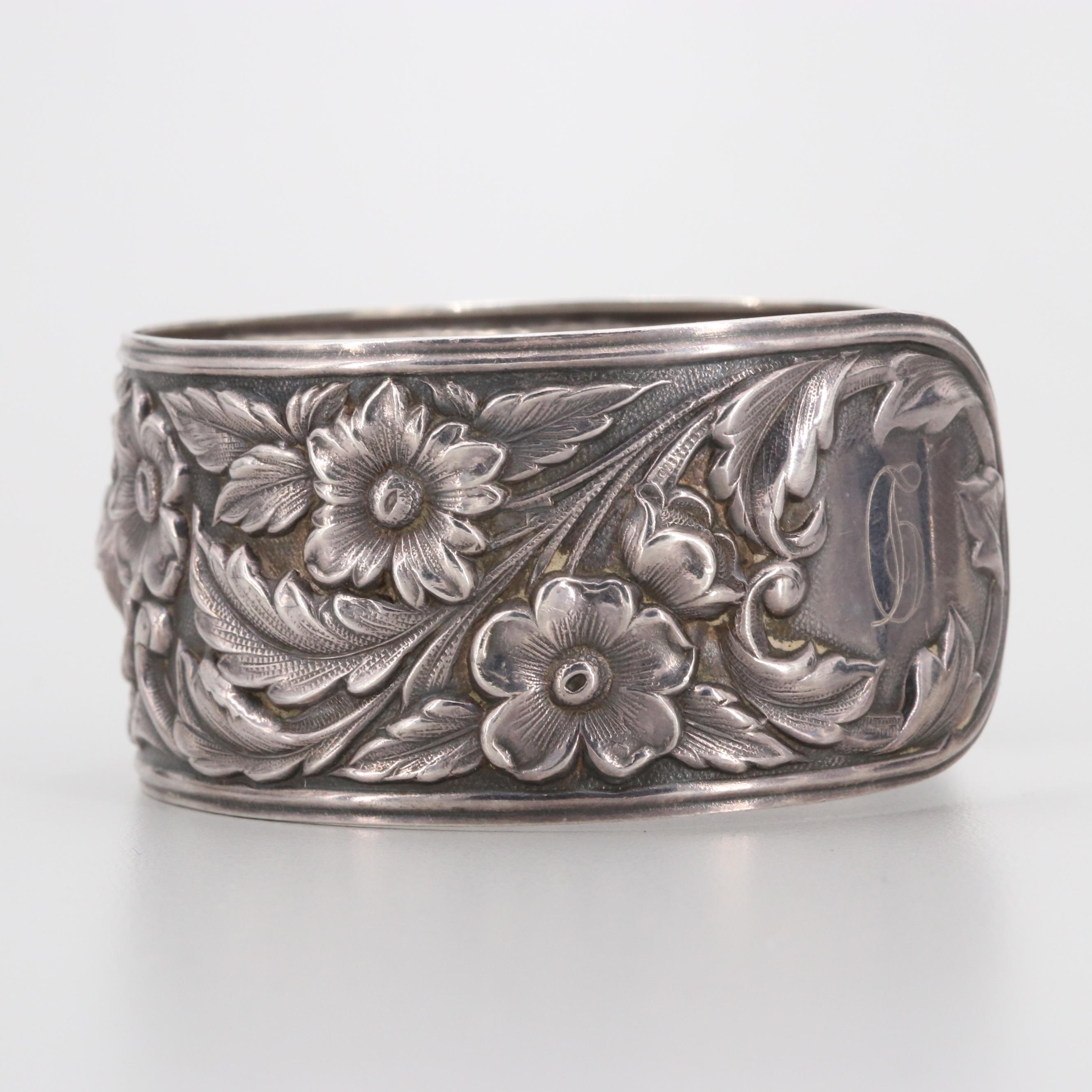 S. Kirk & Son Sterling Silver Cuff Floral Motif Cuff Bracelet