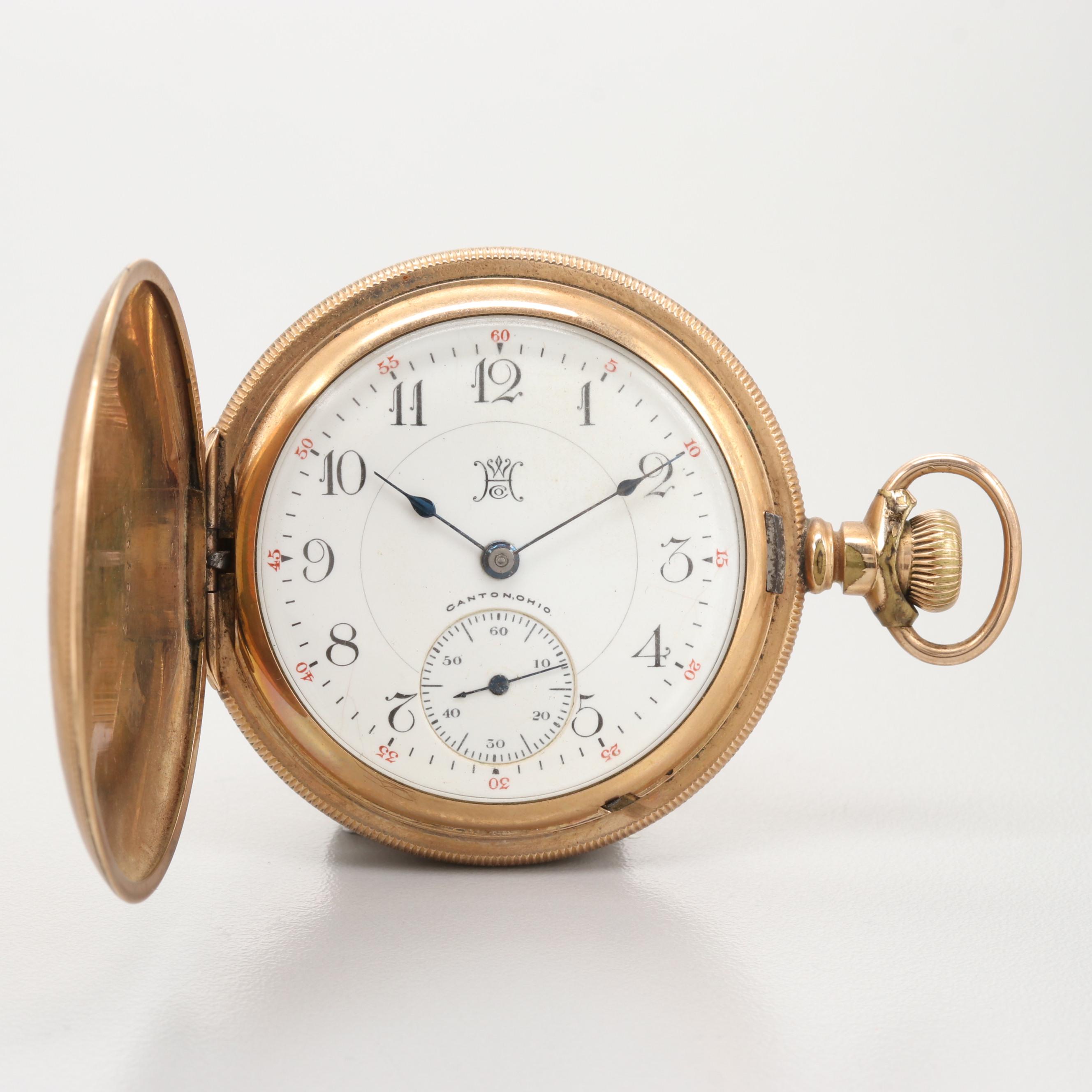 Antique Hampden Lever Set Gold Filled Hunter Case With Display Stand, 1899