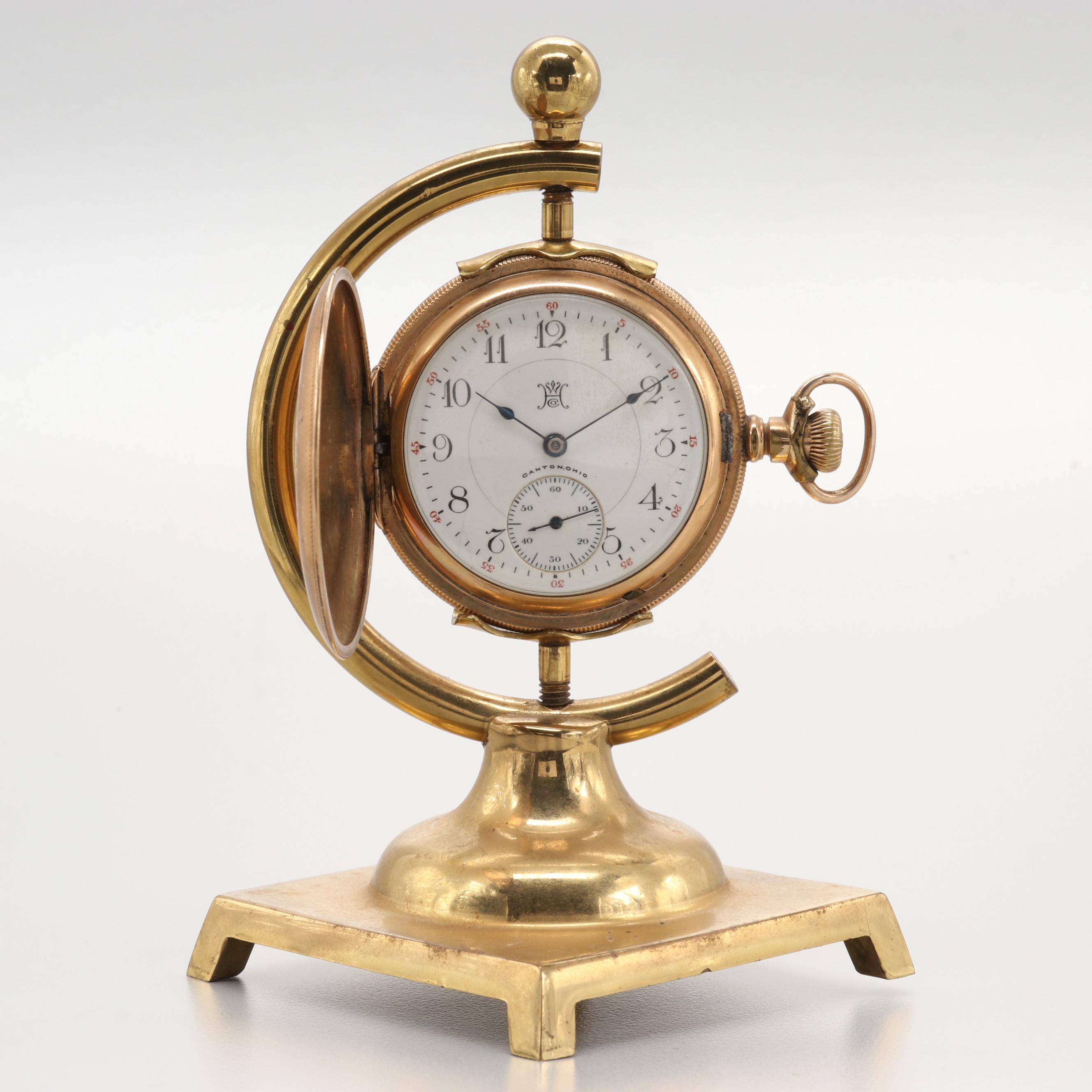 Antique Hampden Lever Set Gold Filled Hunter Case With Display Stand, 1899