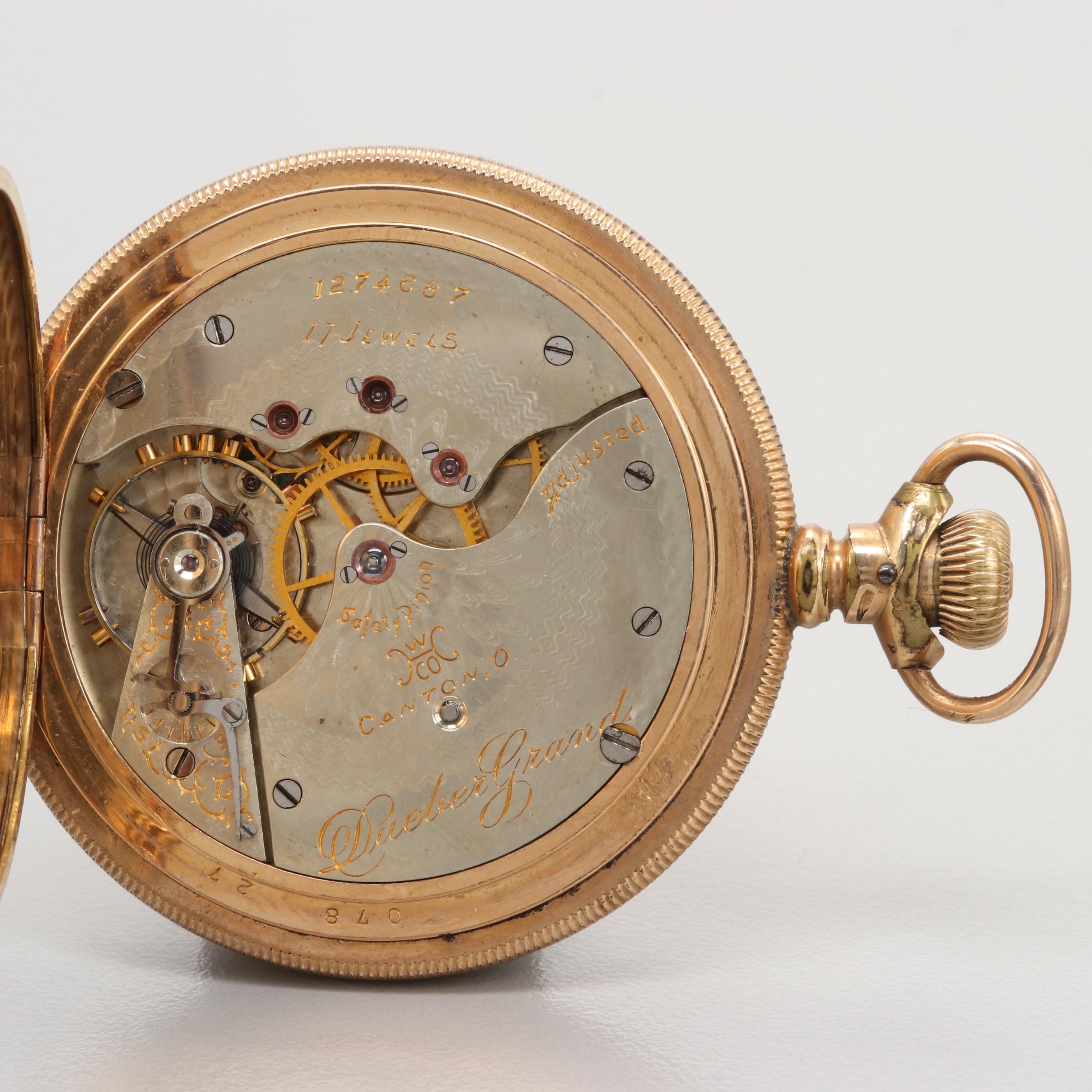 Antique Hampden Lever Set Gold Filled Hunter Case With Display Stand, 1899