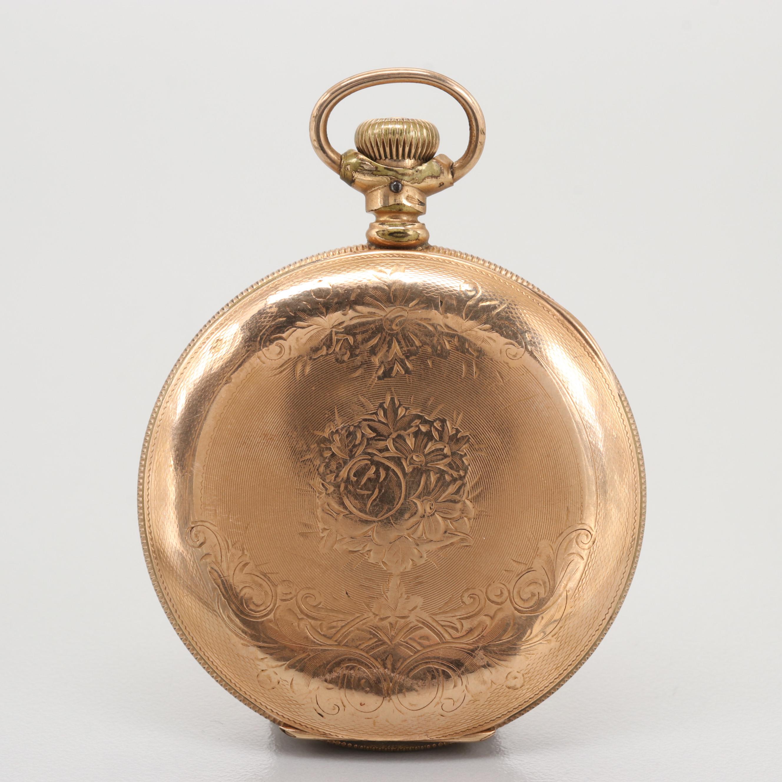 Antique Hampden Lever Set Gold Filled Hunter Case With Display Stand, 1899